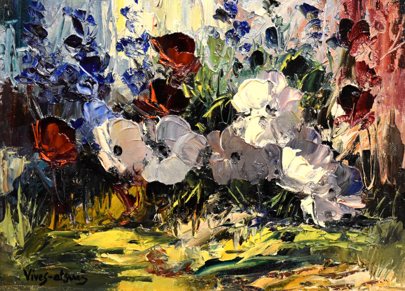 « FLOWERS » DATÉ 1967. 14.5 X 17.5 FRAMÉDÉ  MASTER du couteau PALETTE. - Painting de Jose Vives-Atsara