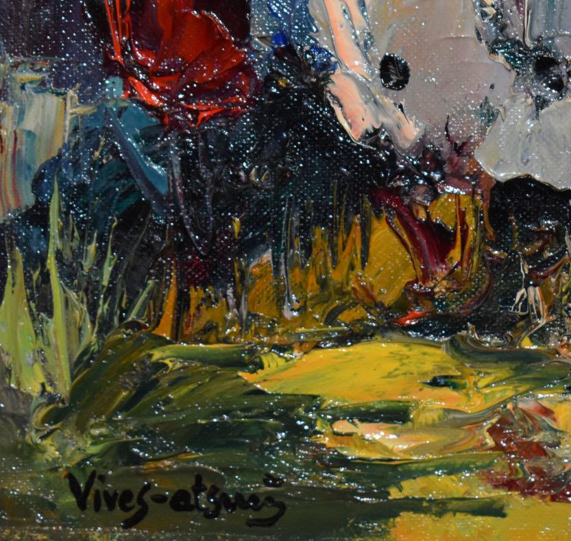 « FLOWERS » DATÉ 1967. 14.5 X 17.5 FRAMÉDÉ  MASTER du couteau PALETTE. - Impressionnisme Painting par Jose Vives-Atsara