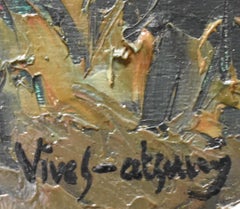 "FLOWERS" OIL ON PANEL APPLIED WITH PALETTE KNIFE SAN ANTONIO ARTIST (1919-2004)