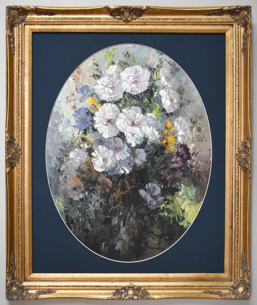 Still-Life Painting di Jose Vives-Atsara - "FIORI" OLIO SU TAVOLA APPLICATO CON SPATOLA ARTISTA DI SAN ANTONIO (1919-2004)
