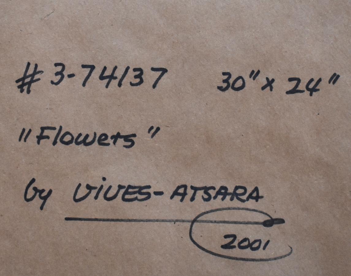 „FLOWERS“ STILL LIFE OIL ON CANvas APPLIED BY PALETTE KNIFE DATED 2001 (Braun), Still-Life Painting, von Jose Vives-Atsara