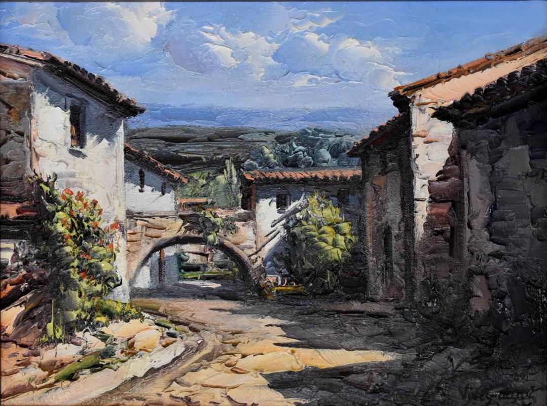 Jose Vives-Atsara Landscape Painting - "La Calle Del Arco" Catalonia Spain The Artist of "Light" Palette Knife