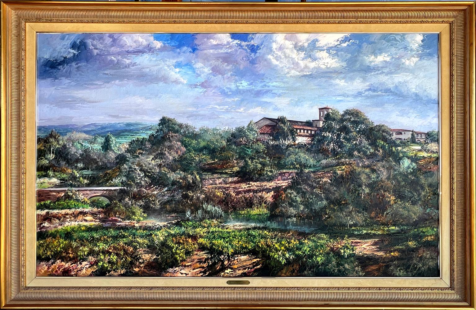 Jose Vives-Atsara Landscape Painting - "La Sala De Vallformosa" Penedes. 45X69 FRAME SIZE. SPANISH VILLA WINERY SPAIN 