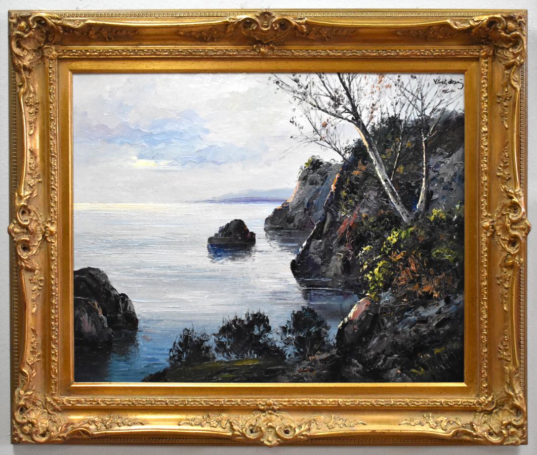 Landscape Painting di Jose Vives-Atsara - "STILL COAST" OLIO SU PANNELLO APPLICATO A SPATOLA INCORNICIATO 33 X 38,75