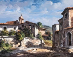 "VILLAGE IN CATALONIA" 1973  MASTER OF THE PALETTE KNIFE SPAIN FRAME 34 X 40 