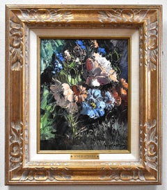 "WILD FLOWERS" OIL ON BOARD APPLIED BY PALETTE KNIFE DATED 1971 TEXAS ARTIST