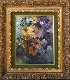"Wildflowers" Floral Scene with Purple, Yellow, Green, and Orange