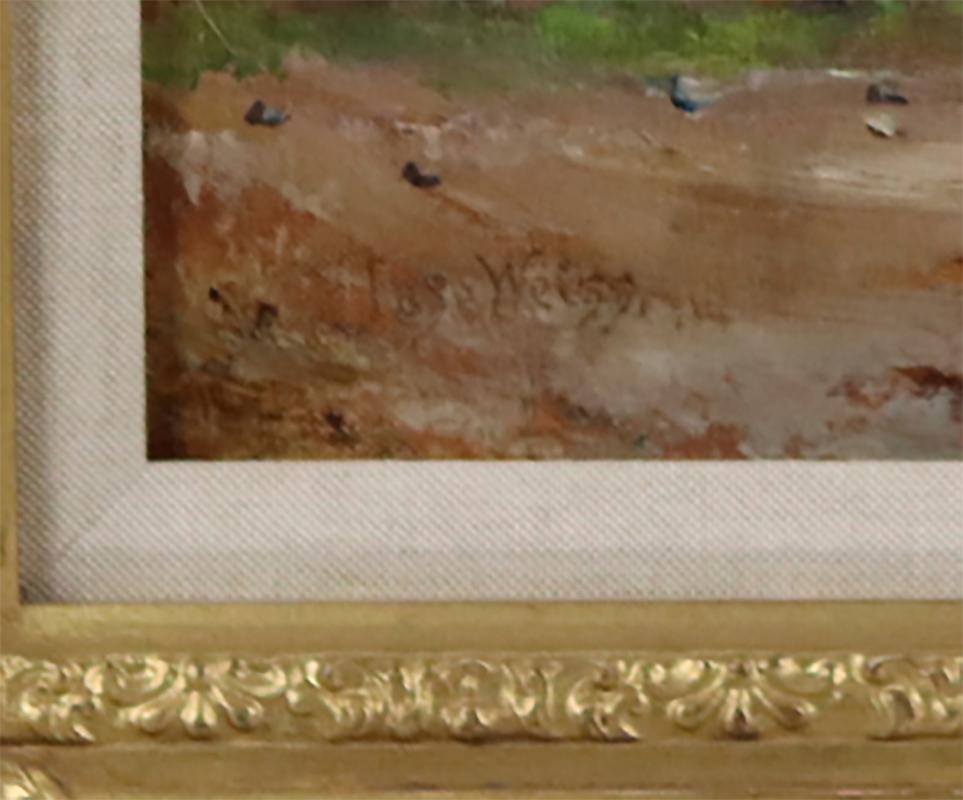 José Weiss 
(1859-1919) Brite

Angeln am Fluss Arun

Öl auf Leinwand.15x20 in. (Rahmen:20x25 in.) Signiert

Jose Weiss (Joseph Vincent Nicholas Francis Weiss) war ein 1859 in Paris geborener Landschaftsmaler, der nach einem Malurlaub in Sussex 1899