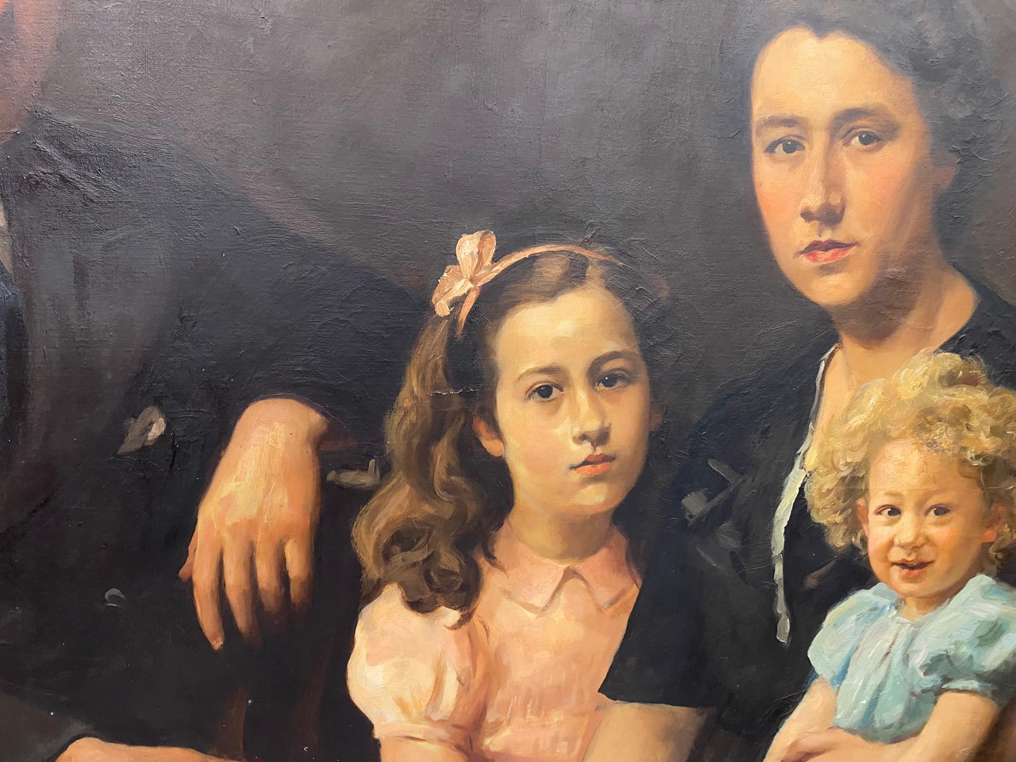Jose Wolff, Family Portrait, Large Oil on Canvas, circa 1947 For Sale 2