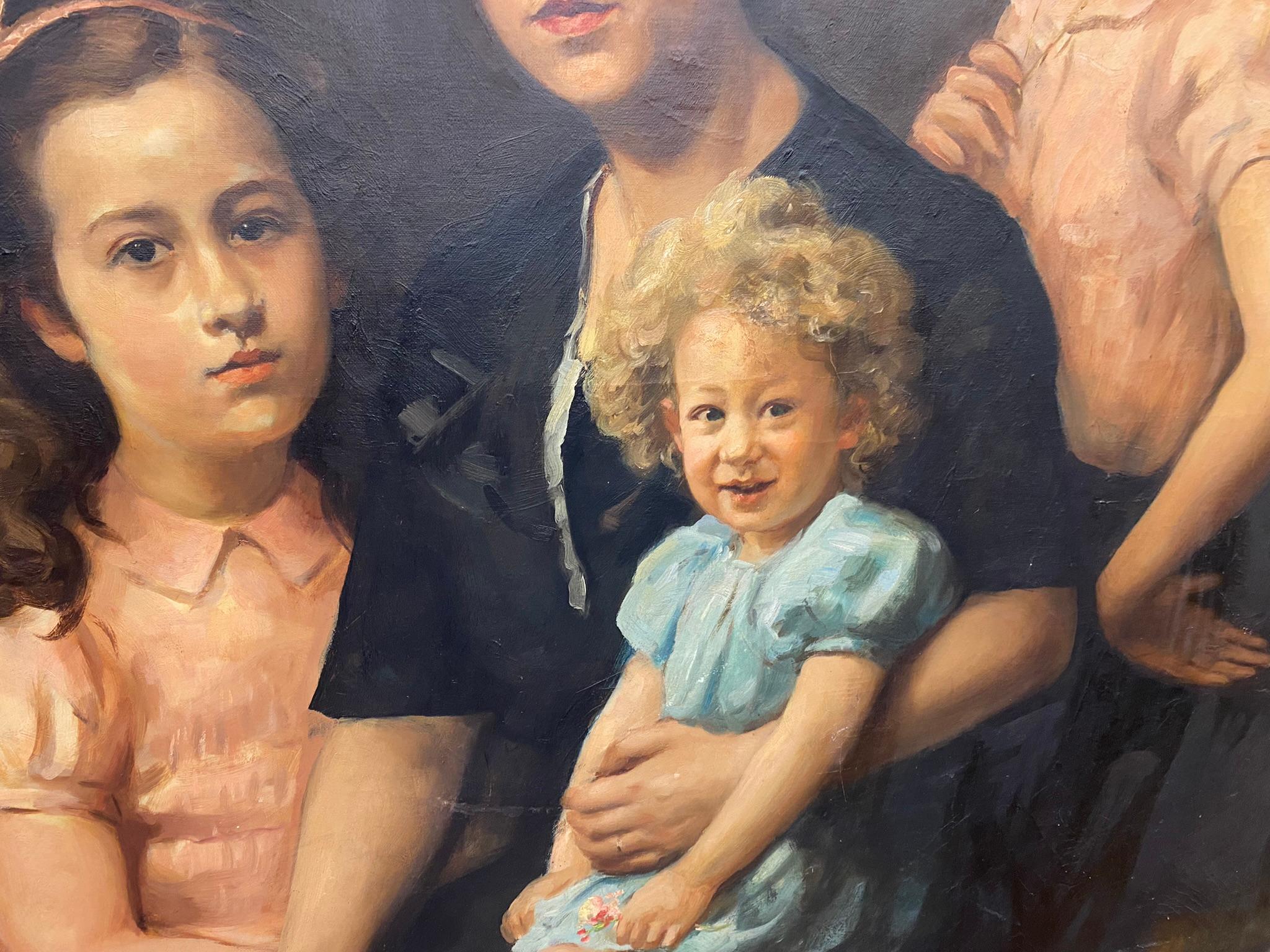 Jose Wolff, Family Portrait, Large Oil on Canvas, circa 1947 For Sale 5