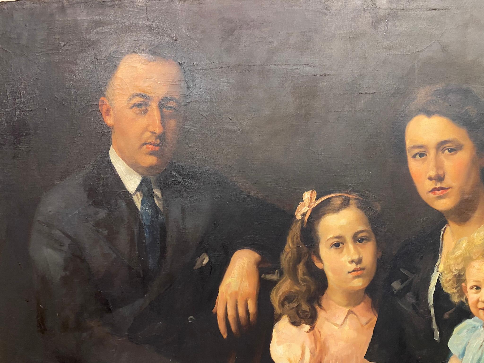 Belgian Jose Wolff, Family Portrait, Large Oil on Canvas, circa 1947 For Sale