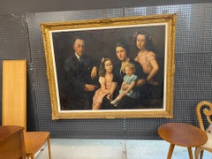 Jose Wolff, portrait de famille. Grande huile sur toile, vers 1947. Cadre doré.