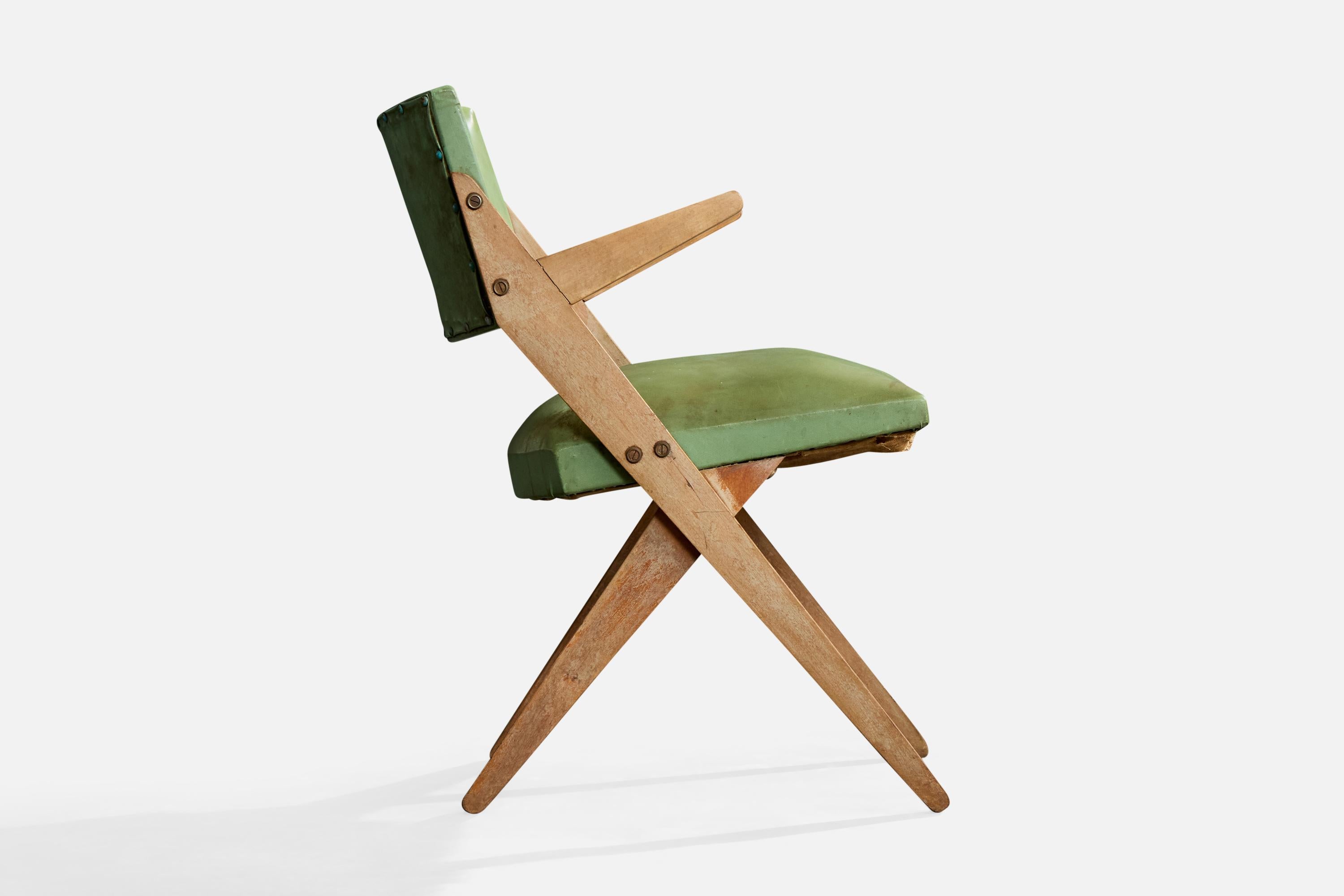 Metà XX secolo José Zanine Caldas, Poltrona, Wood, Vinile, Brasile, anni '50 in vendita