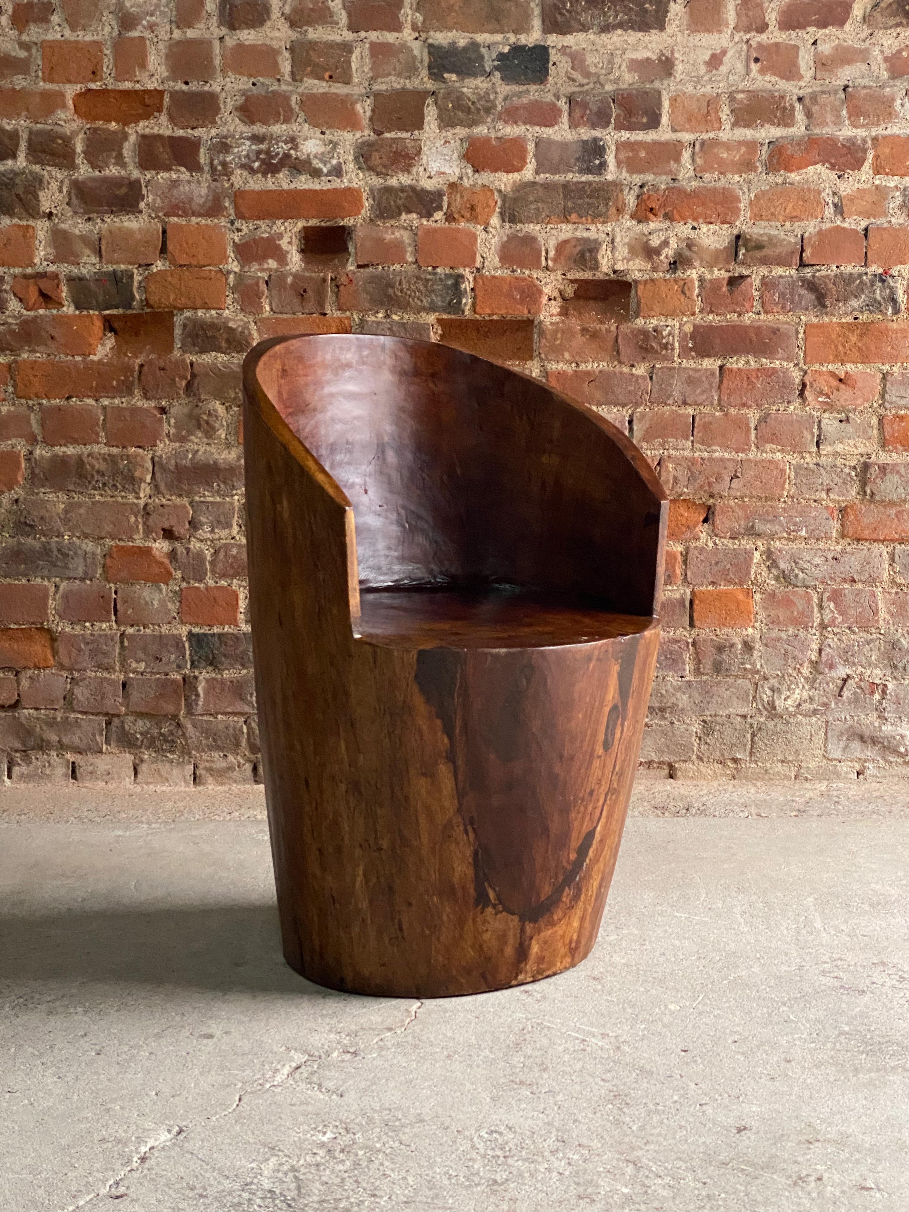 Rustic José Zanine Caldas ‘Banco Pilão' Carved Chair, Brazil, circa 1979 For Sale