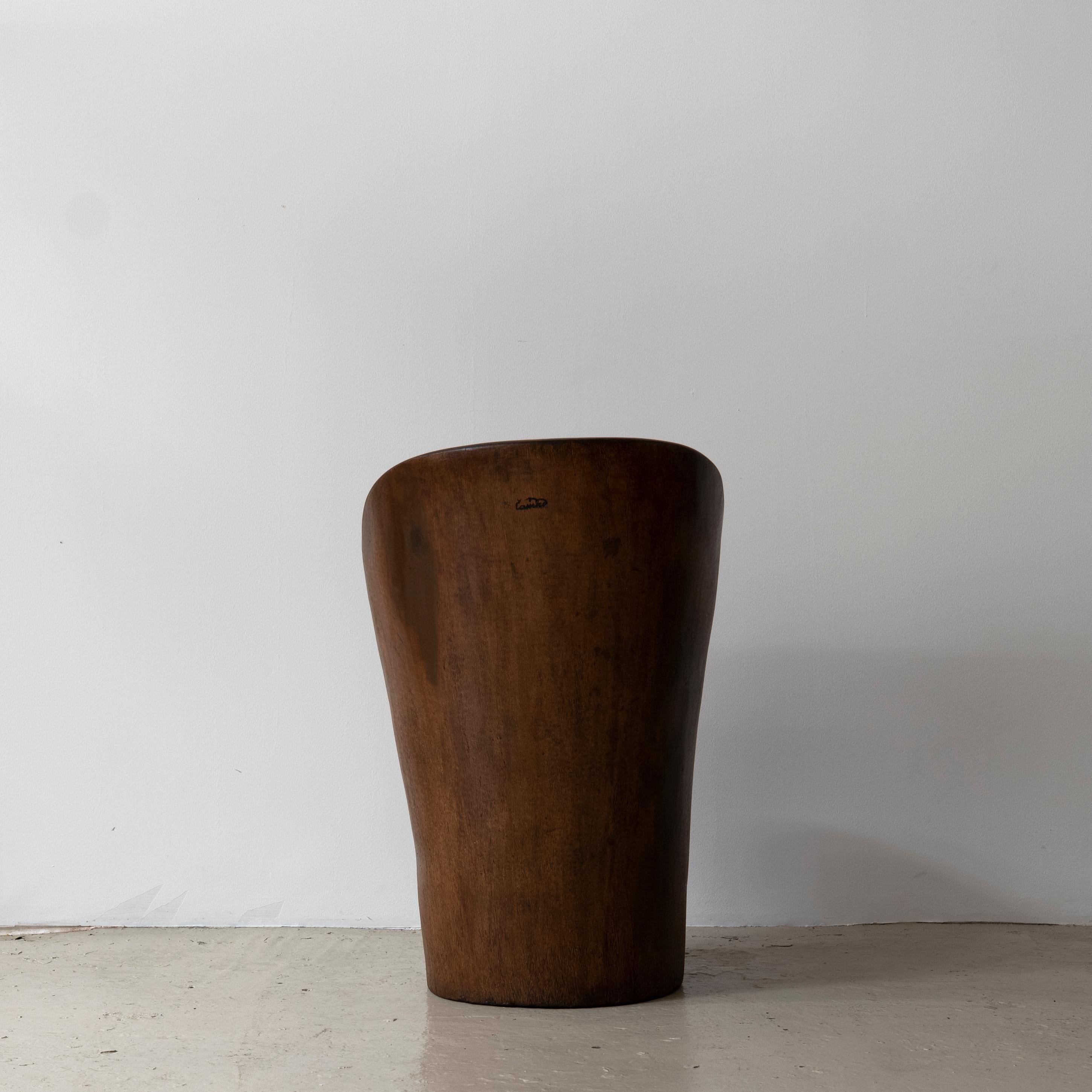 Wood José Zanine Caldas, Banco Pilão, Hand-Sculpted Chair, Signed, Brazil, 1970s
