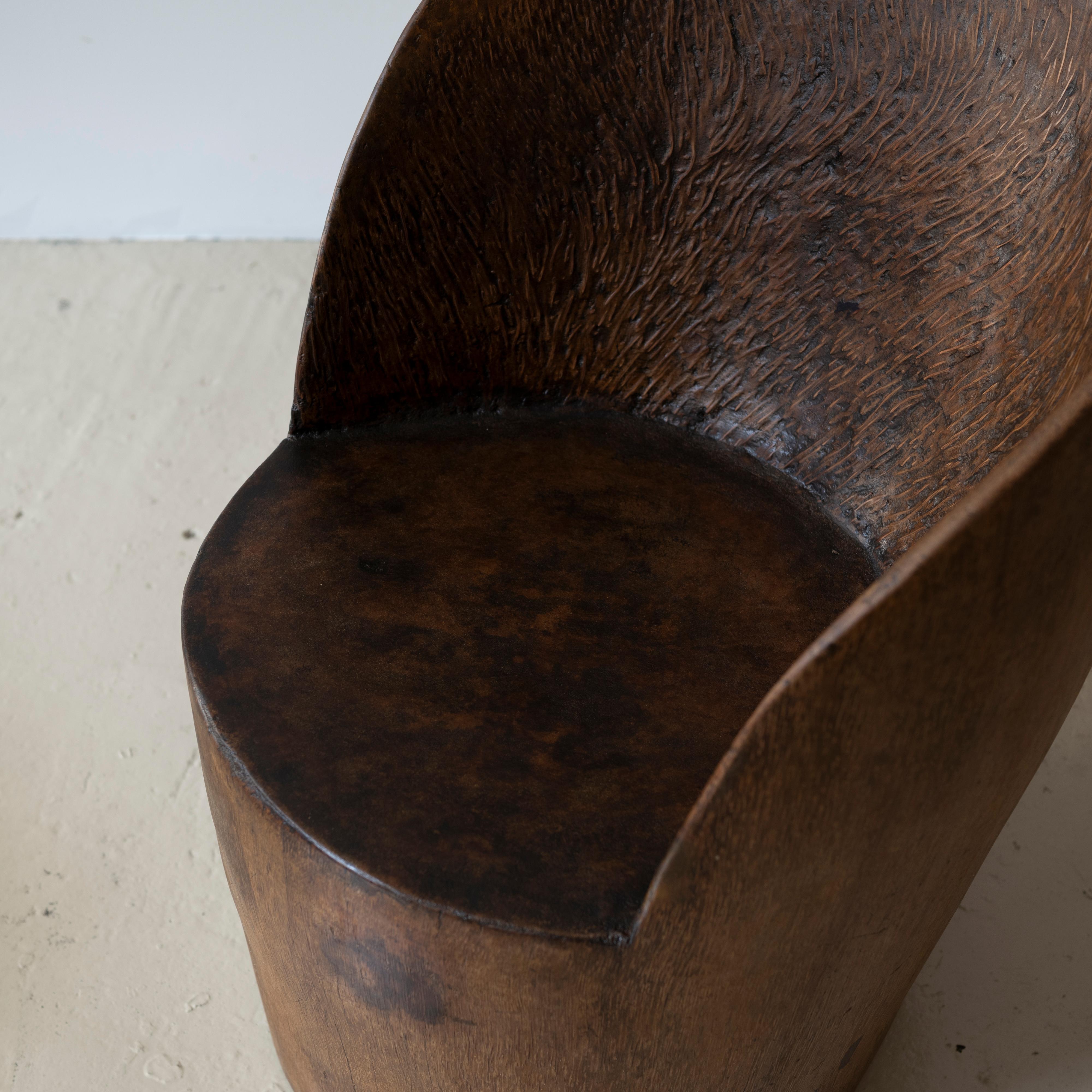 Wood José Zanine Caldas, Banco Pilão, Hand-Sculpted Chair, Signed, Brazil, 1970s For Sale