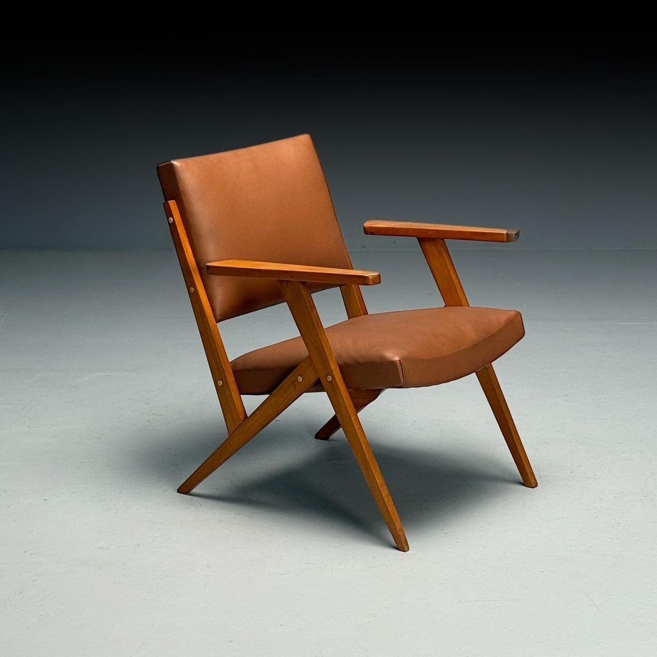 Jose Zanine Caldas, Brazilian Mid-Century Modern, Lounge Chair, Leather, 1950s In Good Condition For Sale In Manhasset, NY