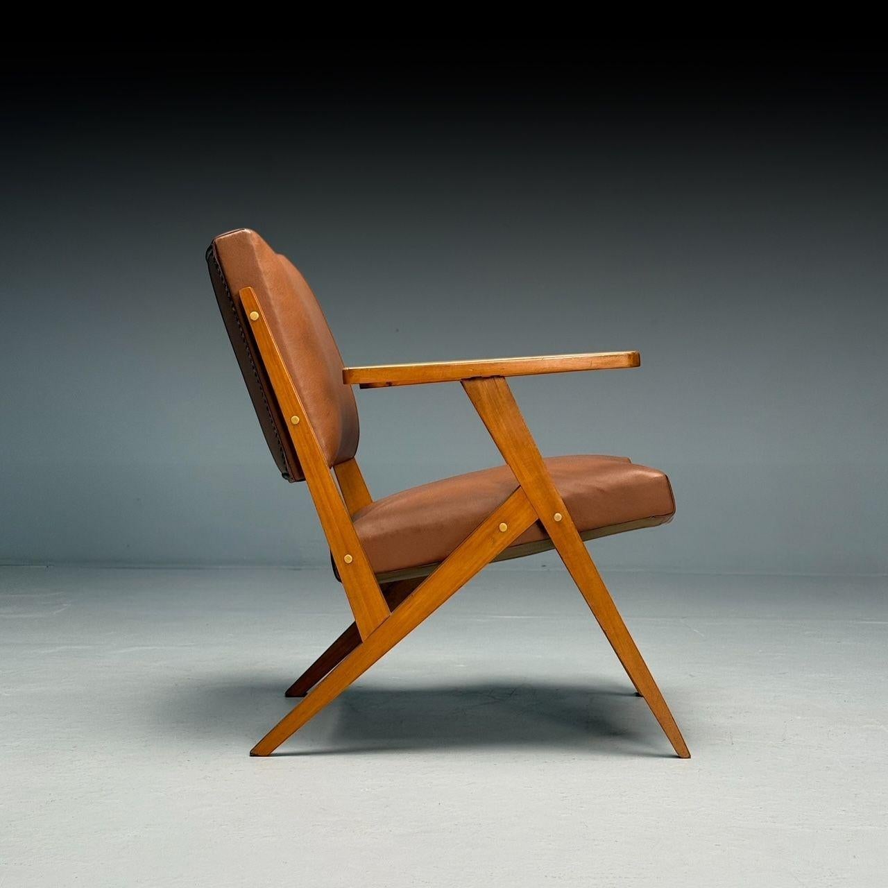 Mid-20th Century Jose Zanine Caldas, Brazilian Mid-Century Modern, Lounge Chair, Leather, 1950s For Sale