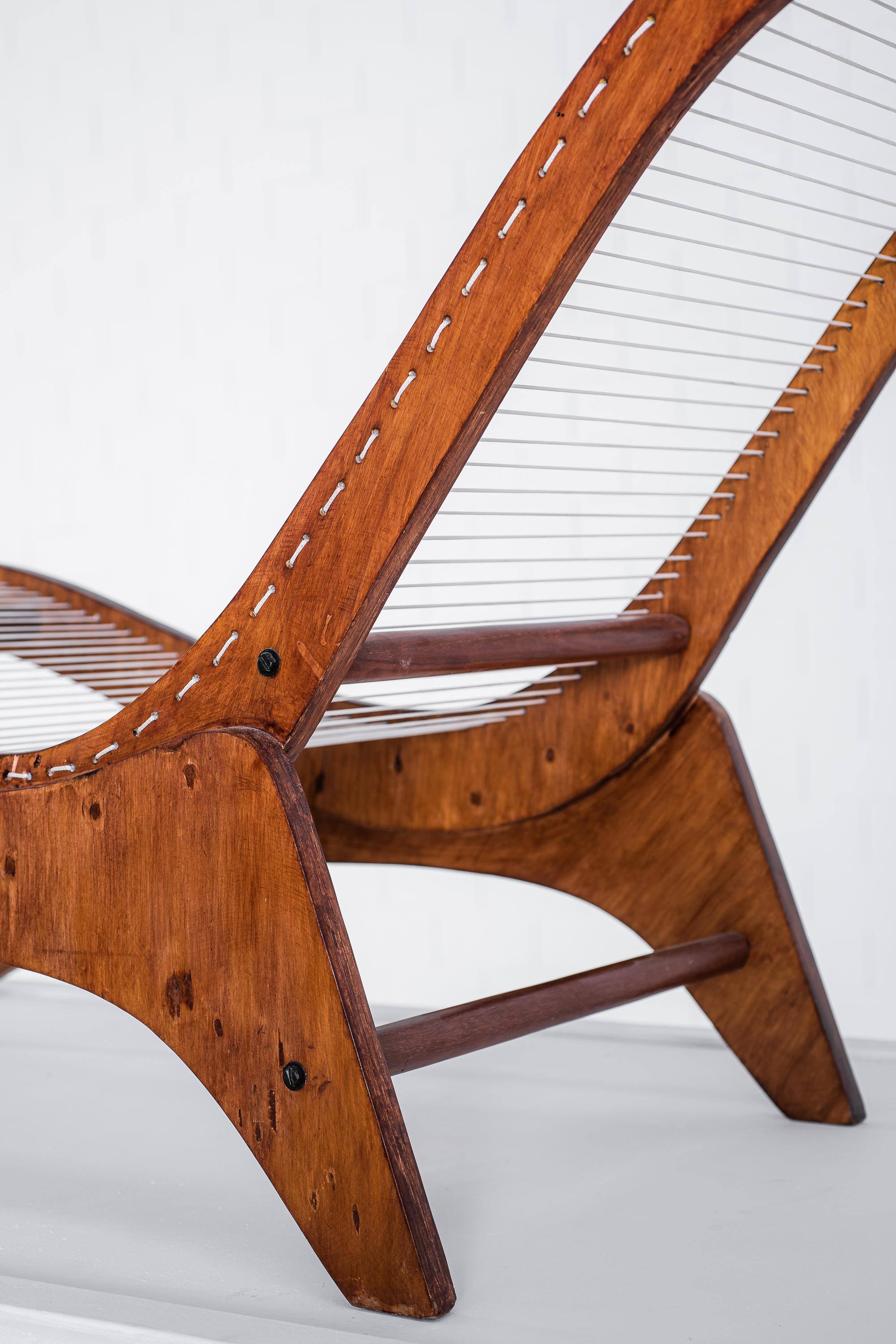 José Zanine Caldas, chaise lounge, Marine Plywood, Rope, Fabric, Brazil, 1950s 5
