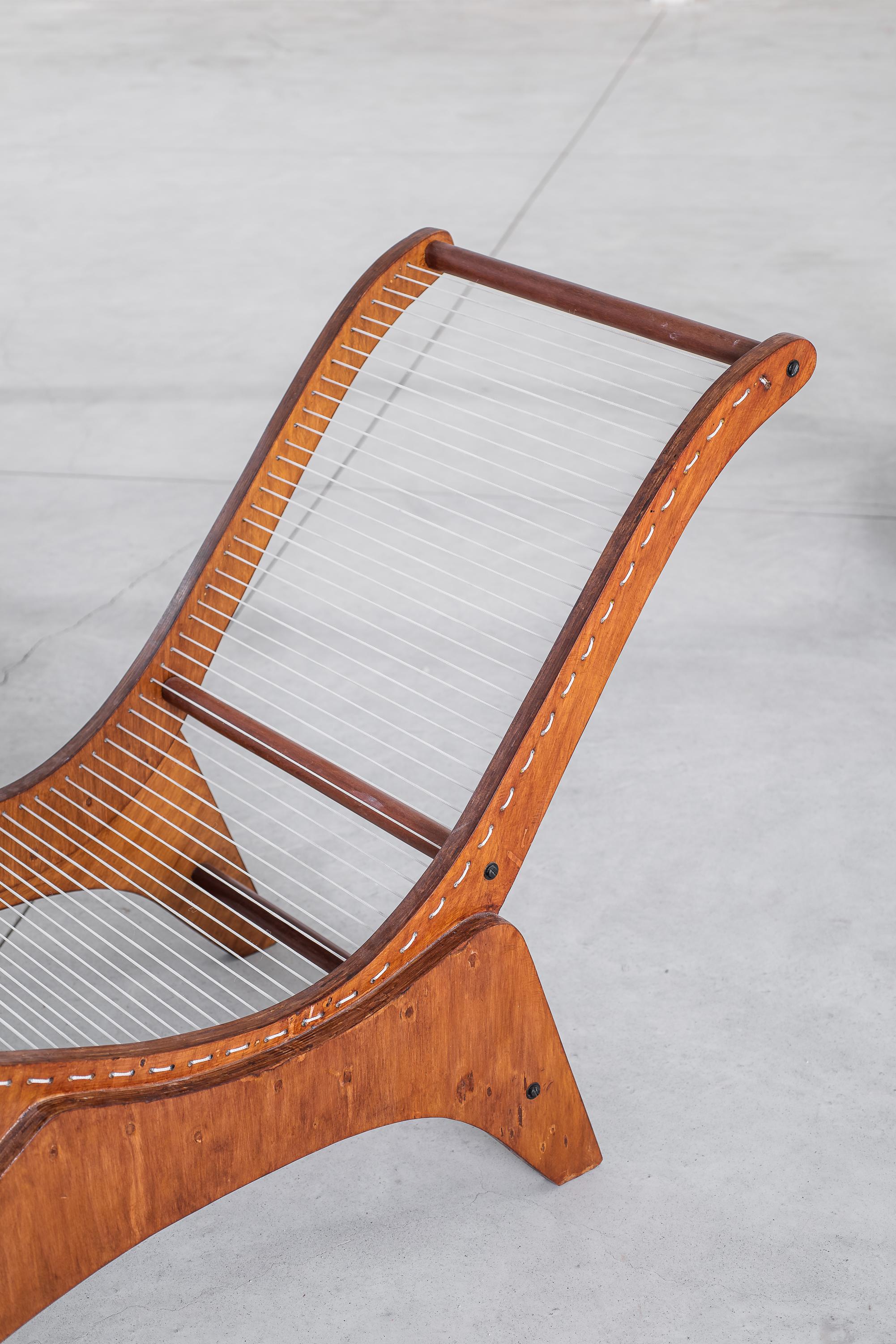 José Zanine Caldas, chaise lounge, Marine Plywood, Rope, Fabric, Brazil, 1950s 6