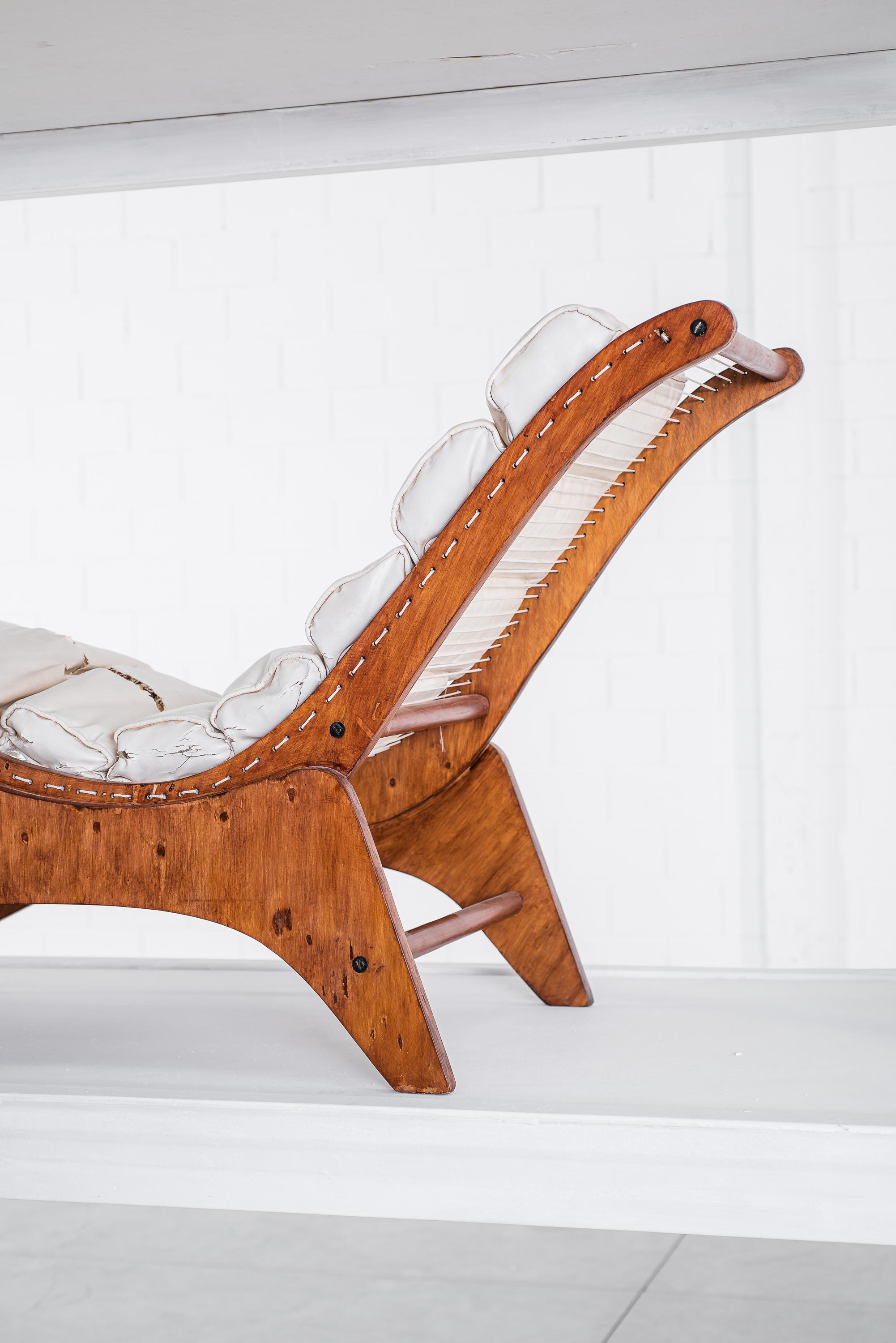 Brazilian José Zanine Caldas, chaise lounge, Marine Plywood, Rope, Fabric, Brazil, 1950s