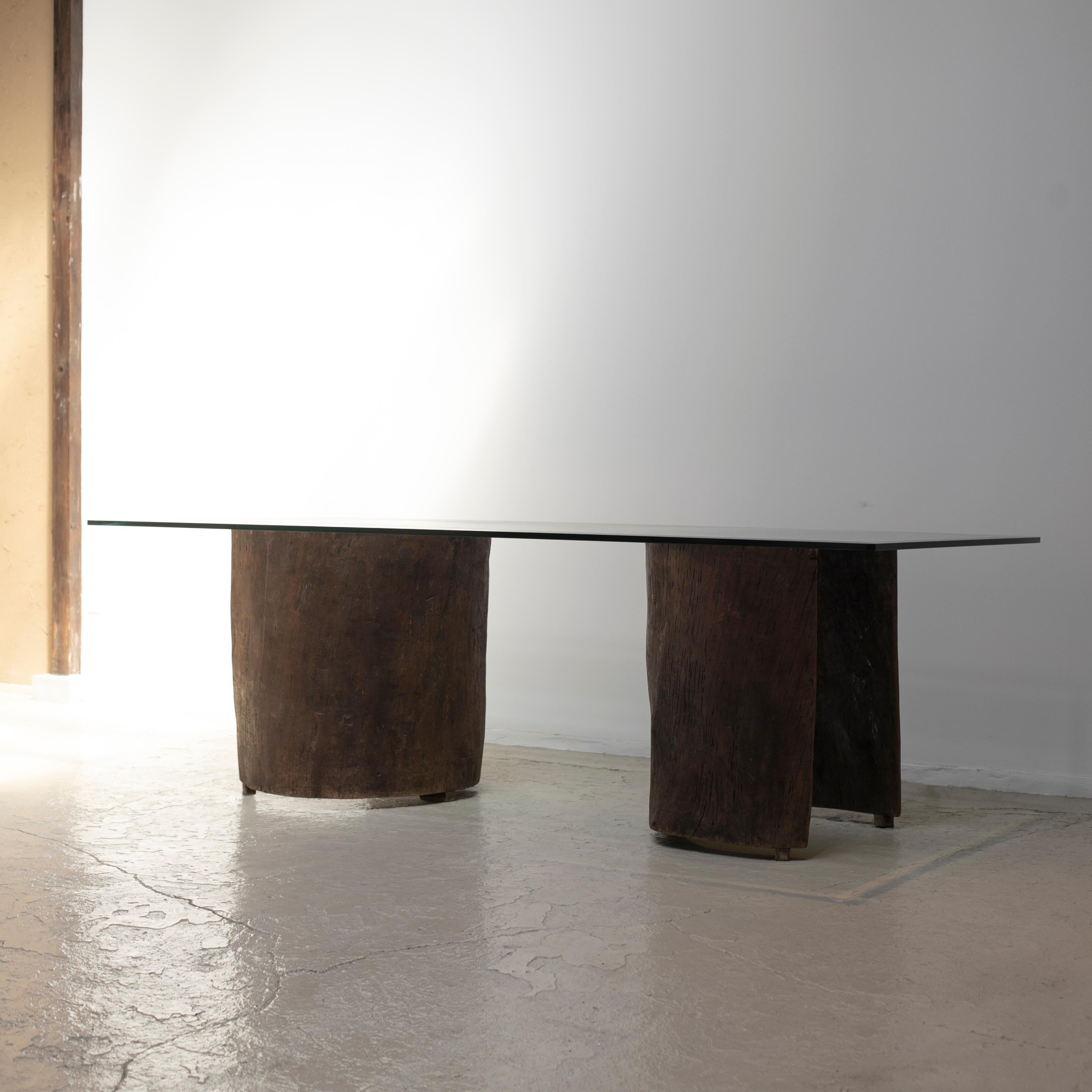 Late 20th Century José Zanine Caldas Dining Table, Glass and Brazilian Solid Hard Wood, 1970s For Sale