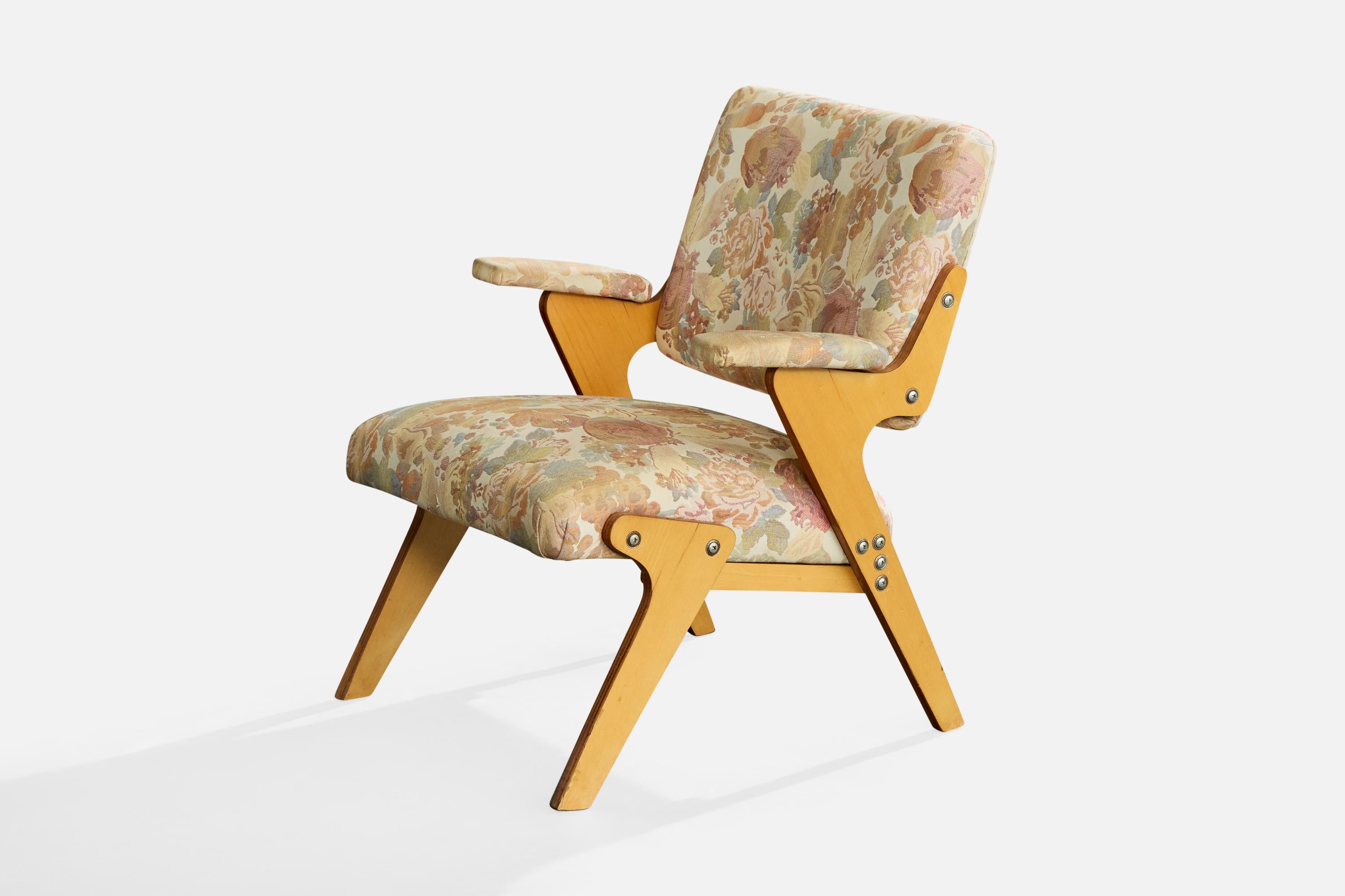 Brésilien José Zanine Caldas, chaise longue, tissu, contreplaqué, Brésil, années 1960 en vente