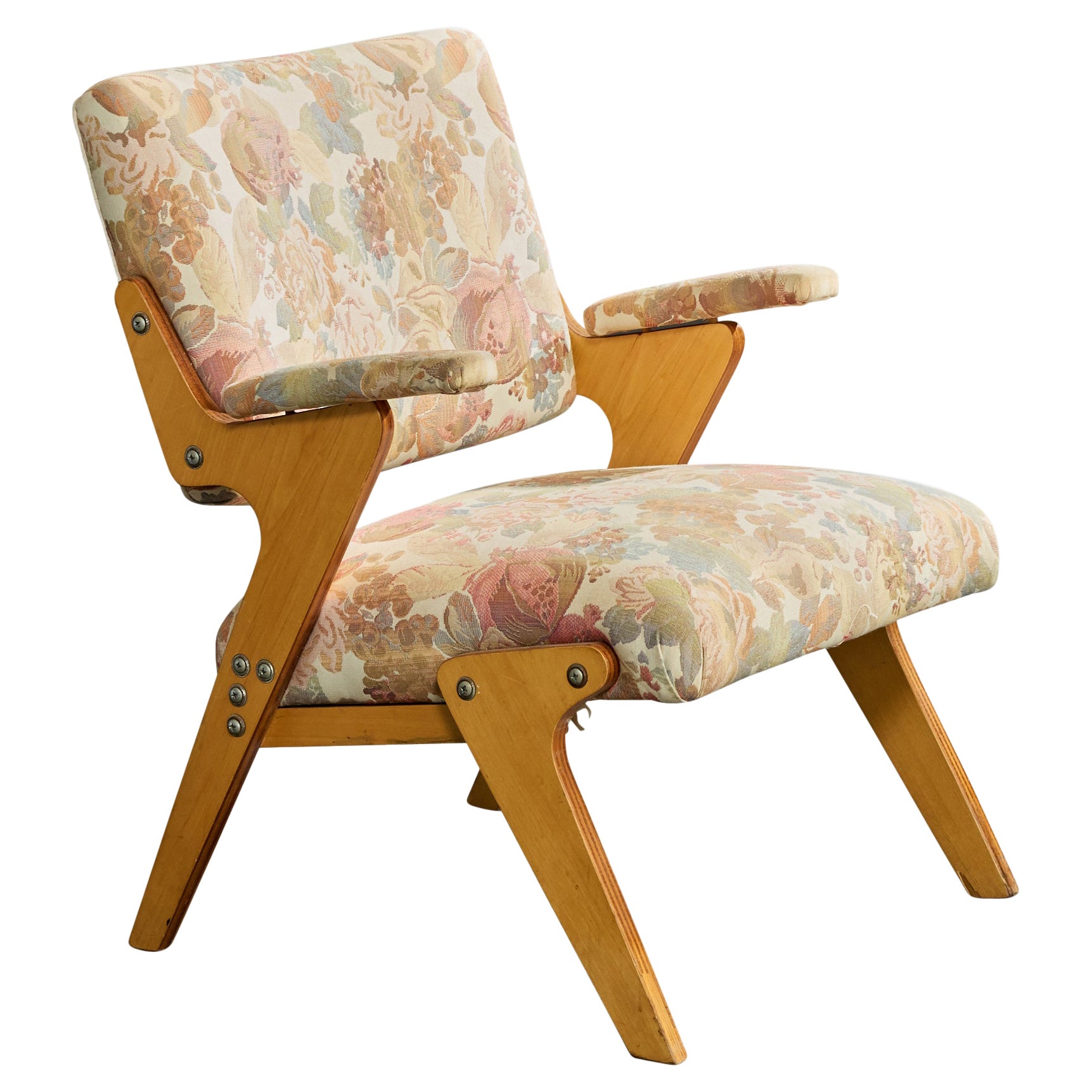 José Zanine Caldas, Silla de salón, Tela, Madera contrachapada, Brasil, años 60