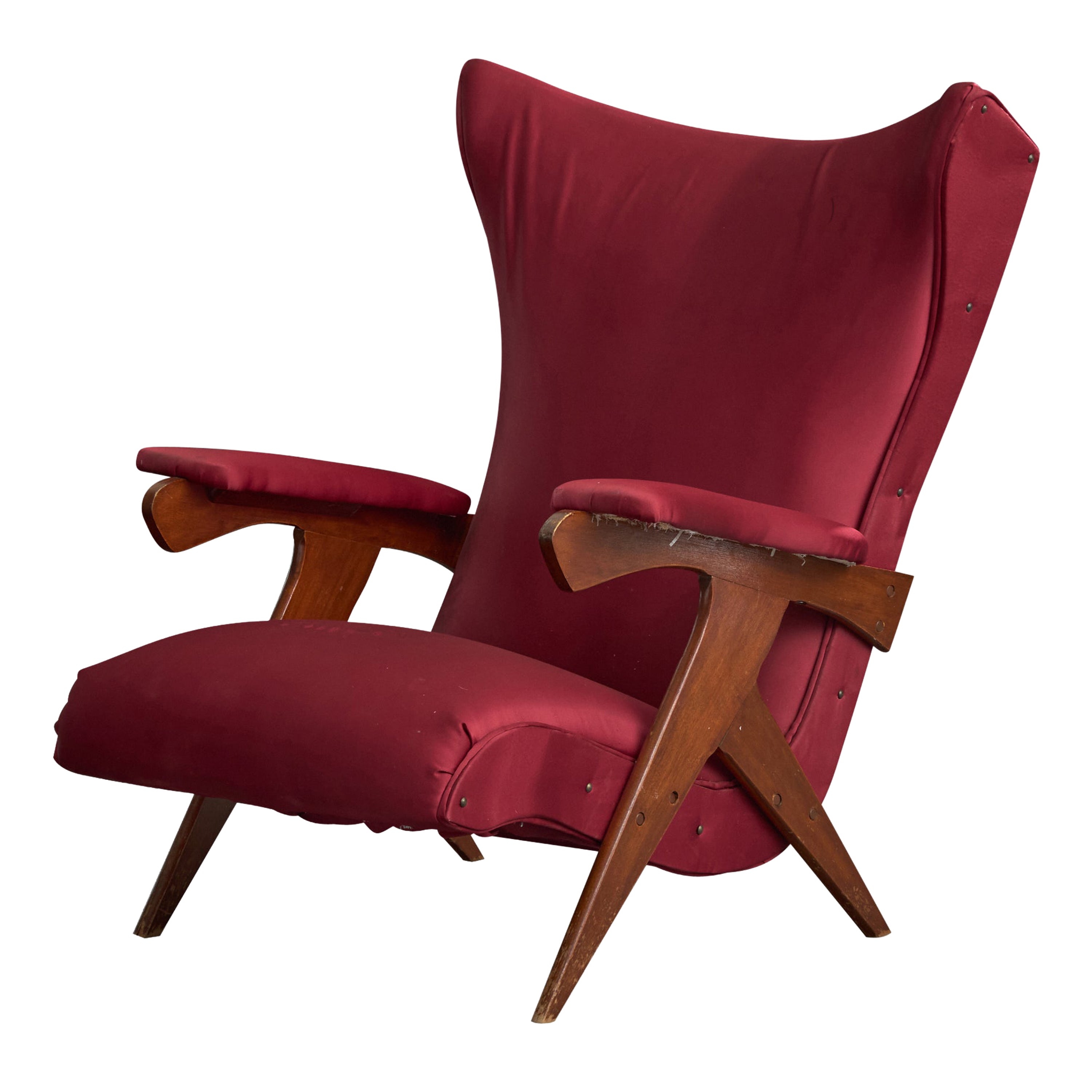 José Zanine Caldas, Loungesessel, Holz, Stoff, Brasilien, 1950er Jahre