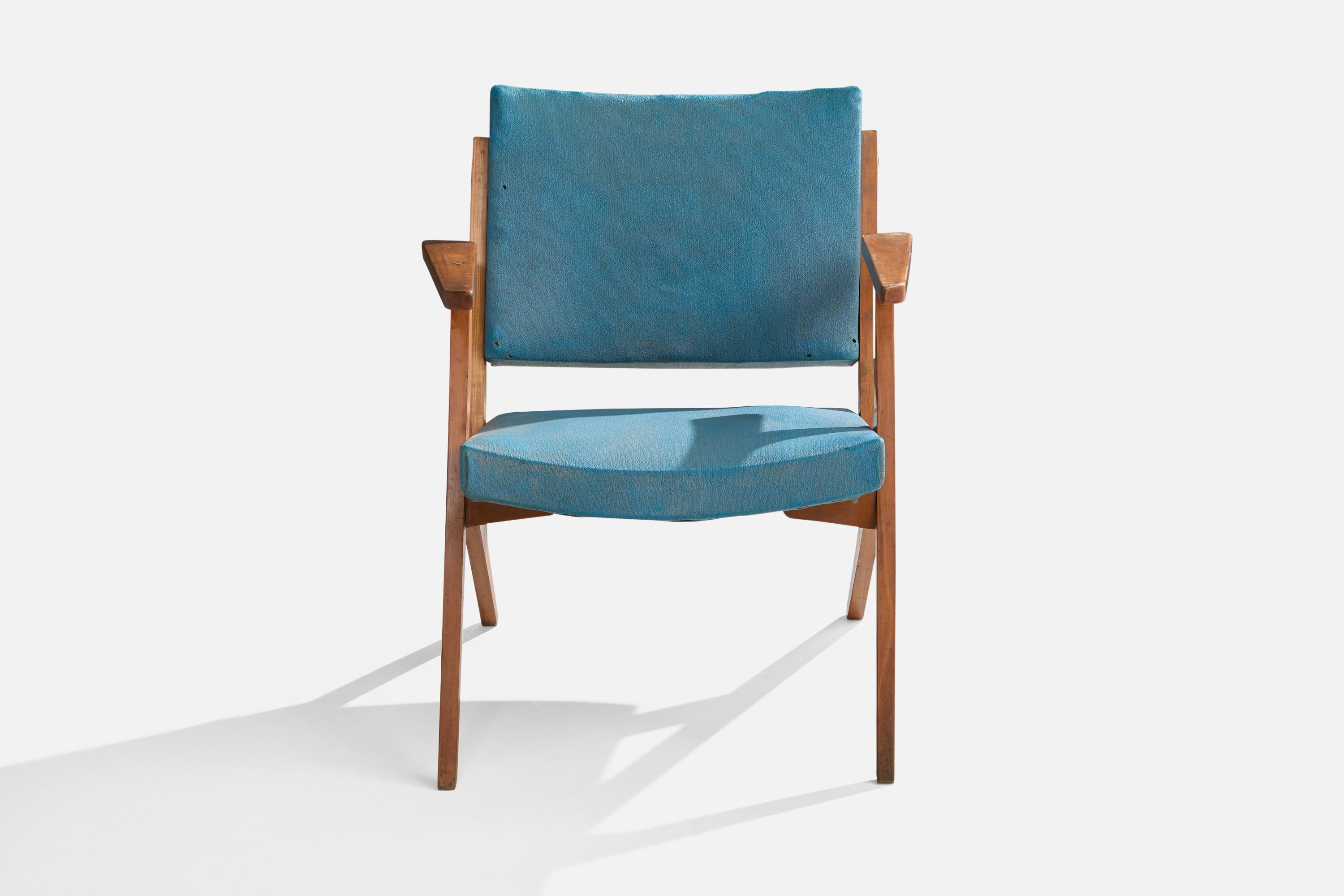 Mid-Century Modern José Zanine Caldas, Lounge Chair, Wood, Leatherette, Brazil, 1950s For Sale