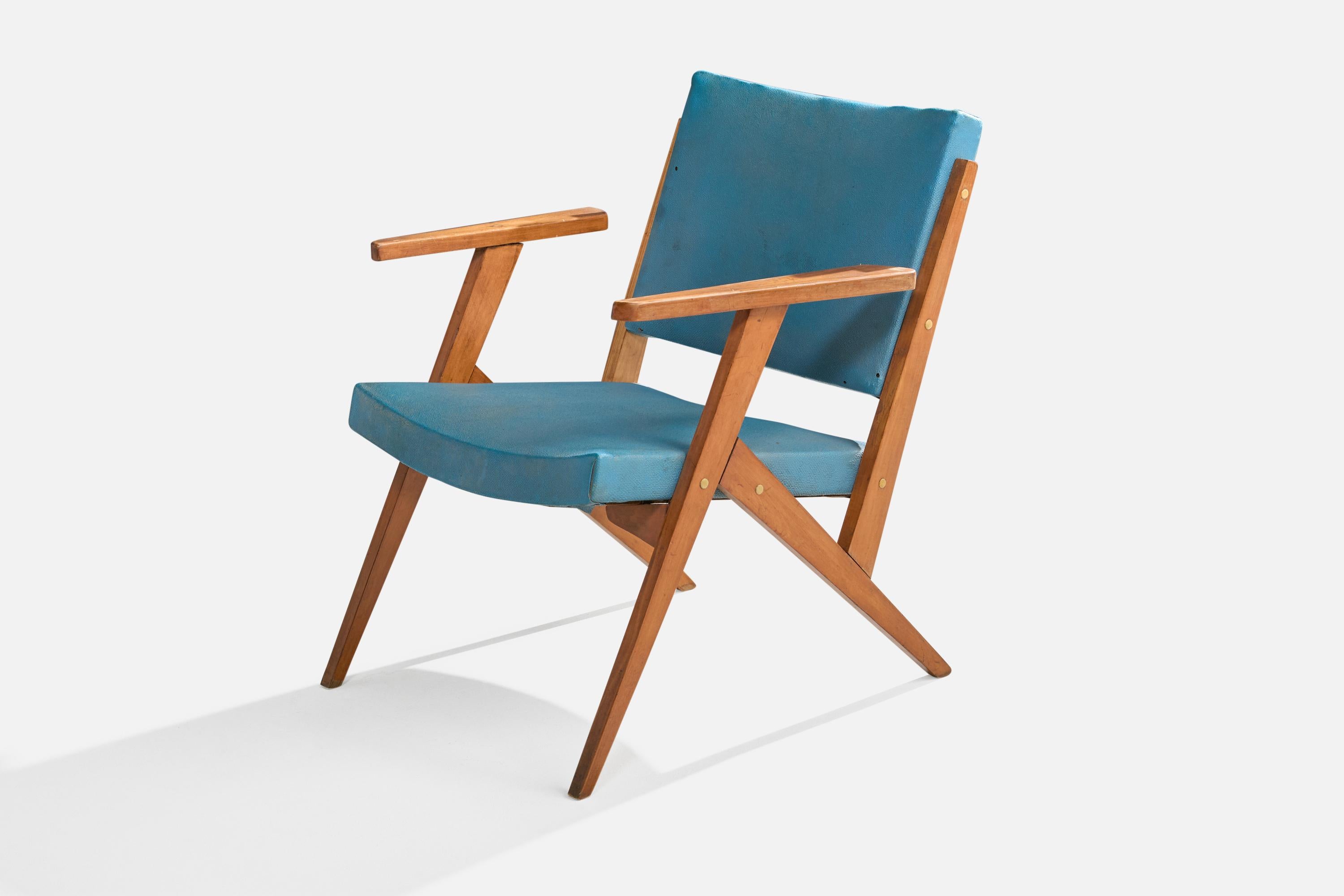 Brazilian José Zanine Caldas, Lounge Chair, Wood, Leatherette, Brazil, 1950s For Sale