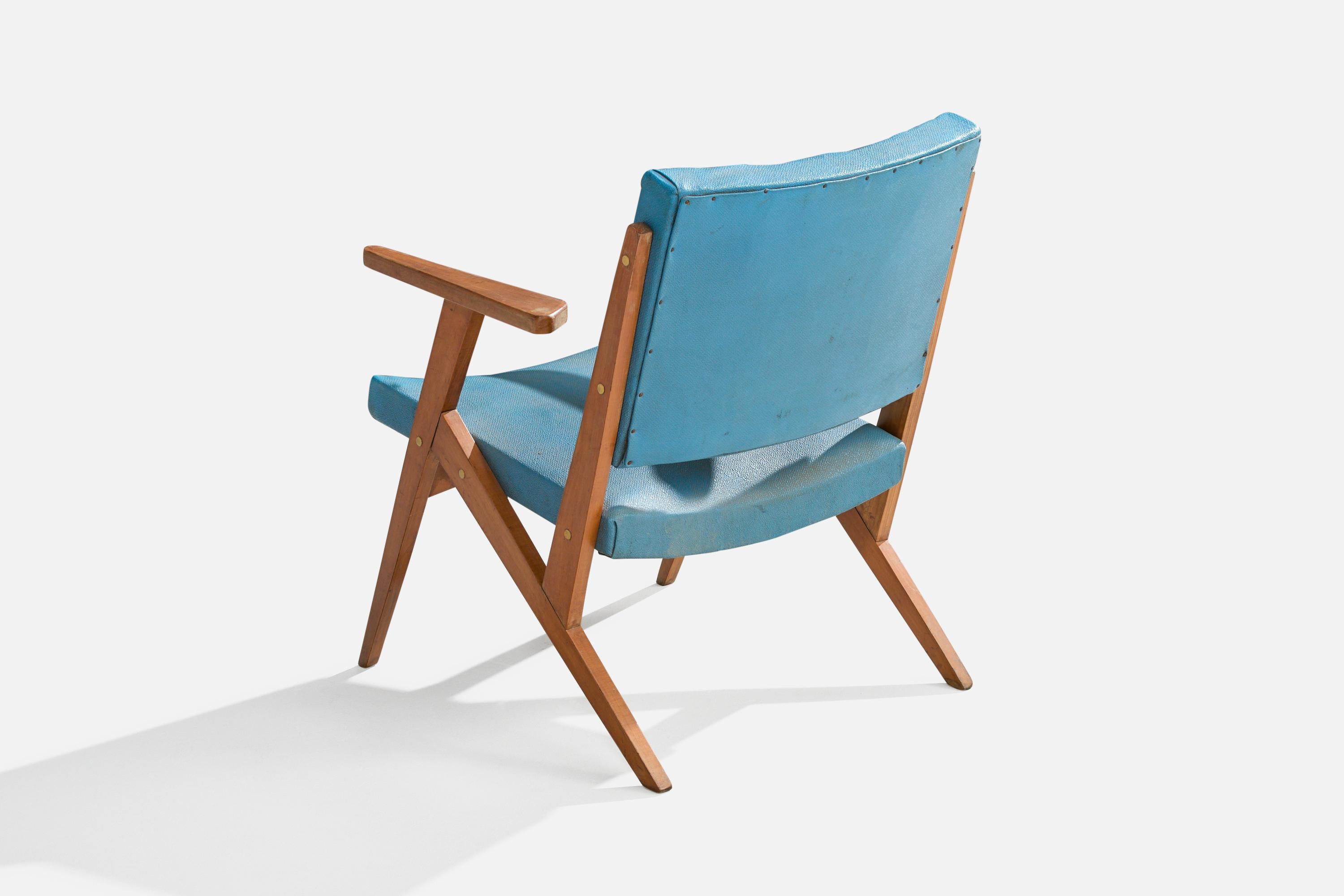José Zanine Caldas, Lounge Chair, Wood, Leatherette, Brazil, 1950s In Good Condition For Sale In High Point, NC