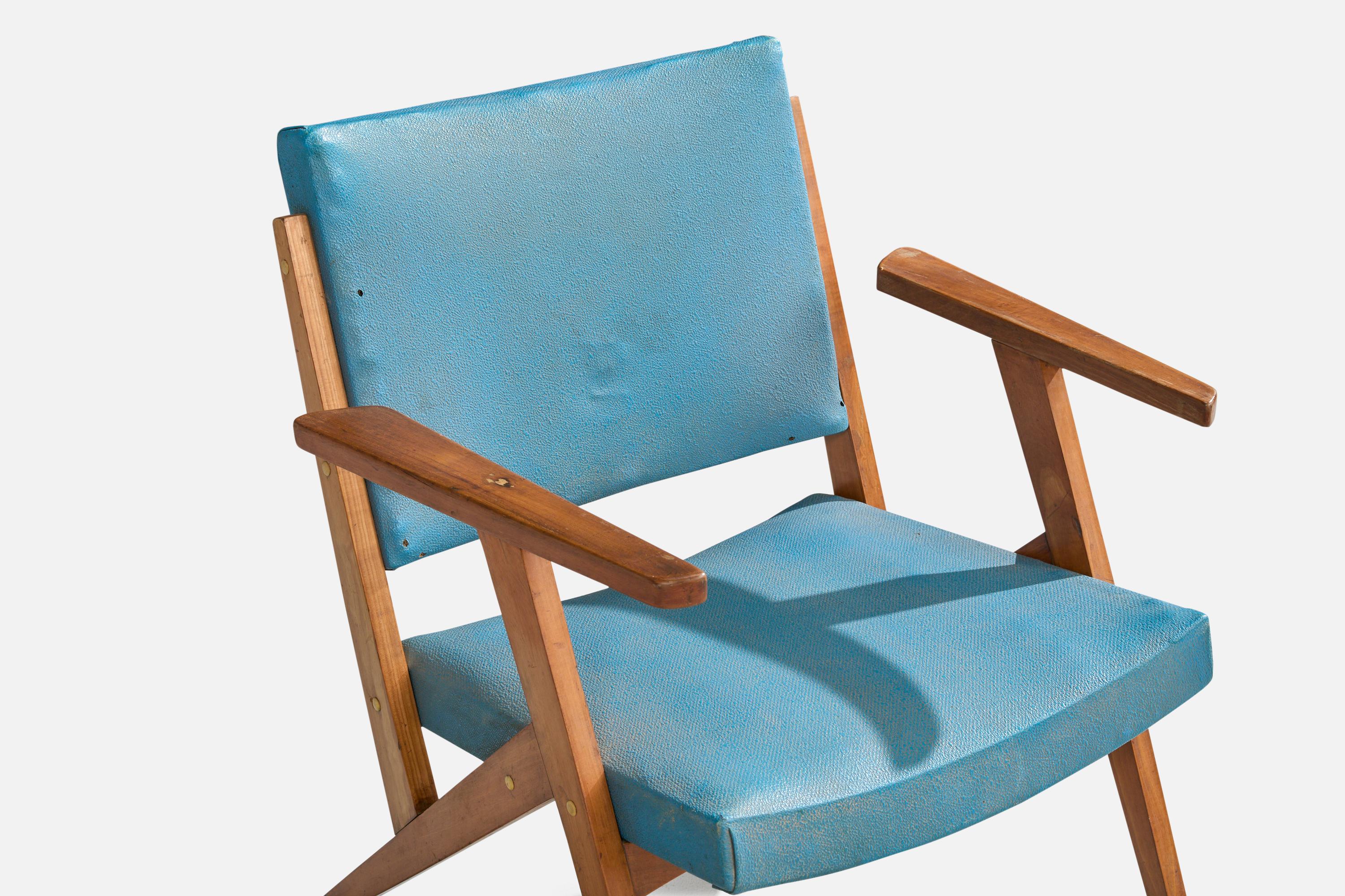 Faux Leather José Zanine Caldas, Lounge Chair, Wood, Leatherette, Brazil, 1950s For Sale