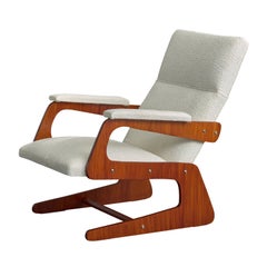 José Zanine Caldas, Lounge Chair, Wood, Steel, Fabric, Brazil, 1950s