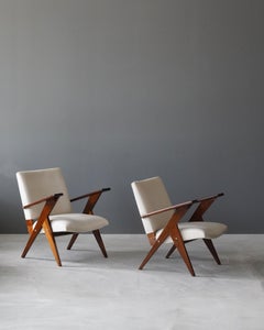 José Zanine Caldas, Lounge Chairs, Imbuia Wood Fabric, Mòveis Artisticos Z 1950s