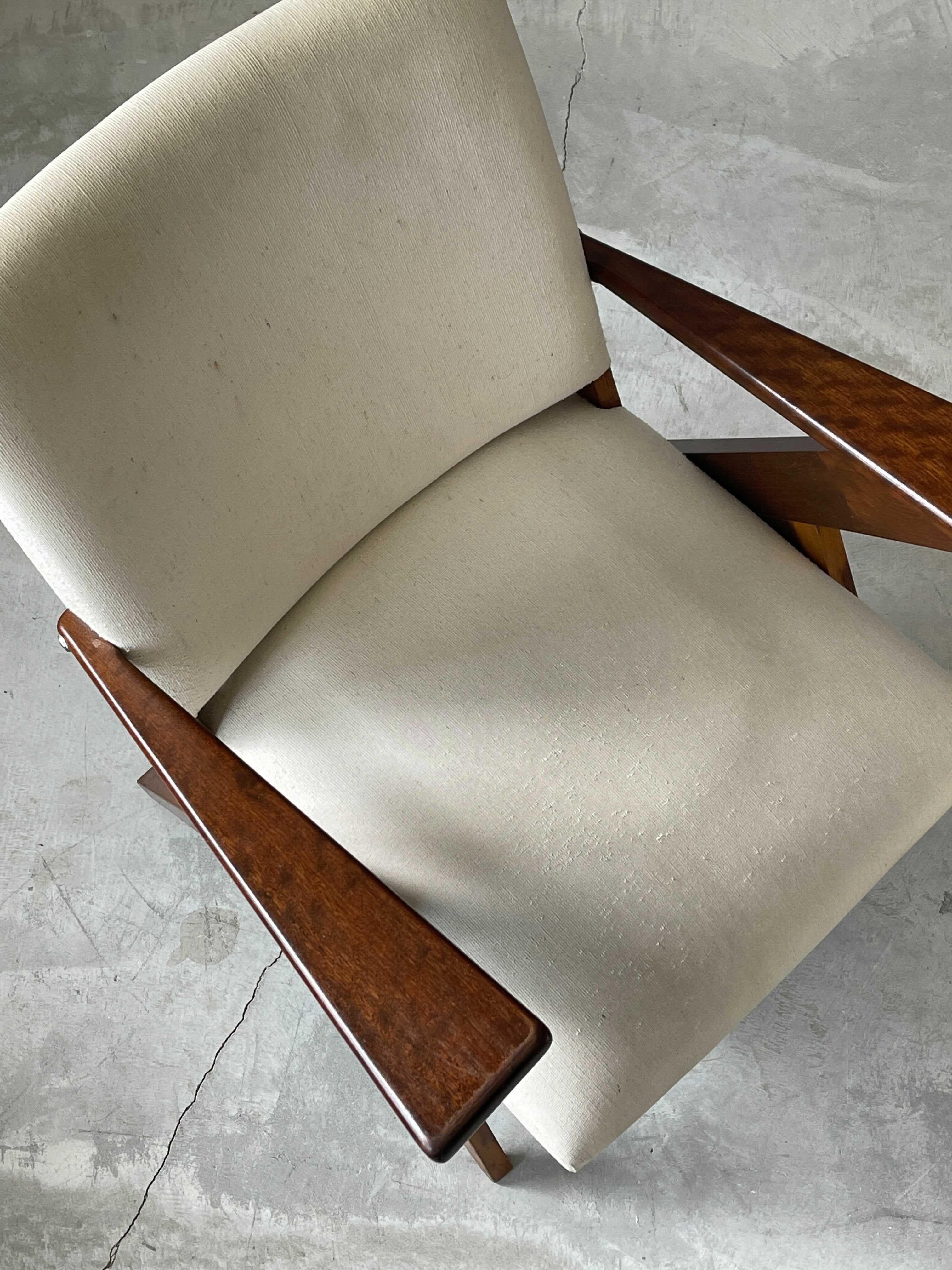 Brazilian José Zanine Caldas, Lounge Chairs, Imbuia Wood Fabric, Mòveis Artisticos Z 1950s