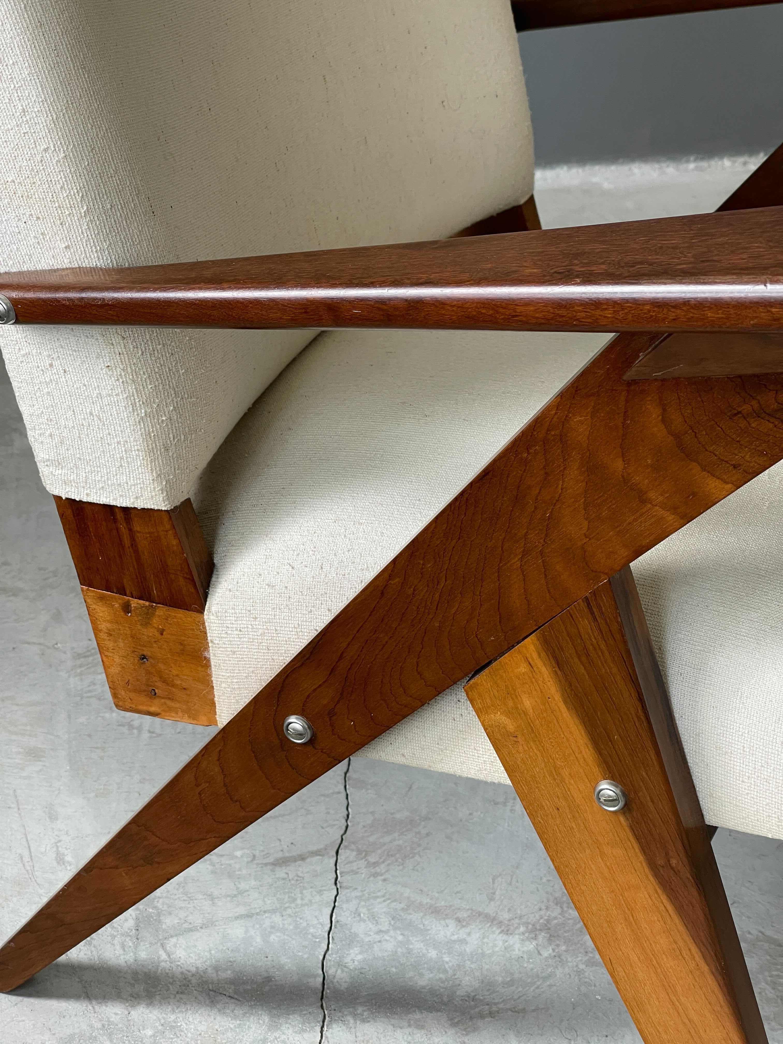 José Zanine Caldas, Lounge Chairs, Imbuia Wood Fabric, Mòveis Artisticos Z 1950s 2