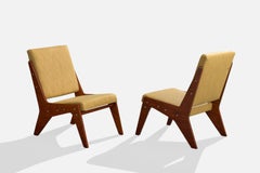 José Zanine Caldas, Lounge-Stühle, Holz, Stahl, Stoff, Brasilien, 1950er Jahre