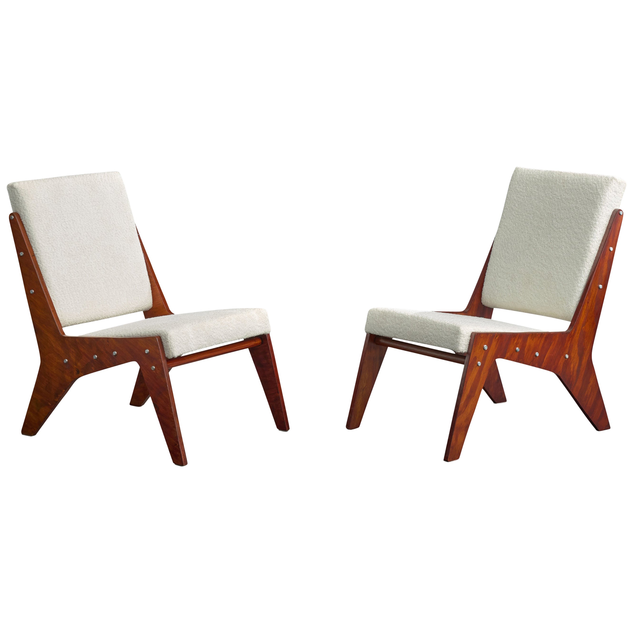 José Zanine Caldas, Chaises longues, Wood, Steel, Fabric, Brésil, années 1950