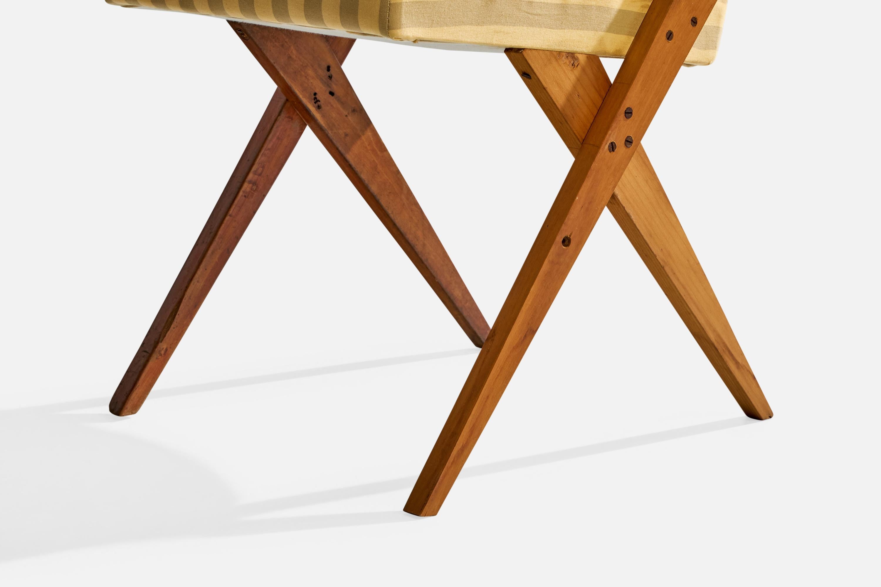 Mid-Century Modern José Zanine Caldas, Side Chair, Wood, Fabric, Brazil, 1950s For Sale