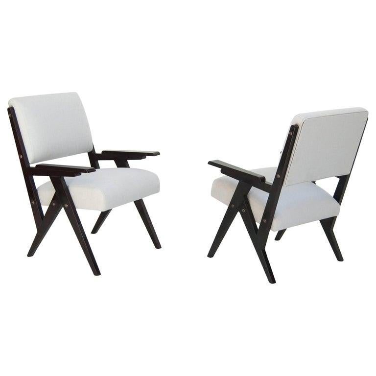 Fabric Jose Zanine de Caldas, Brazilian Black and White Midcentury Lounge Chairs, Pair
