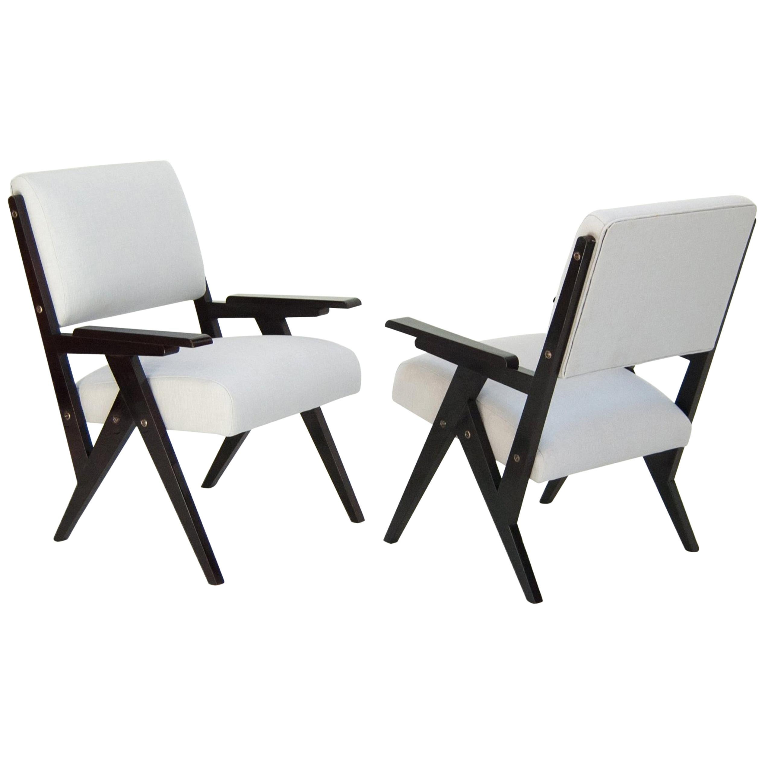 Jose Zanine de Caldas, Brazilian Black and White Midcentury Lounge Chairs, Pair