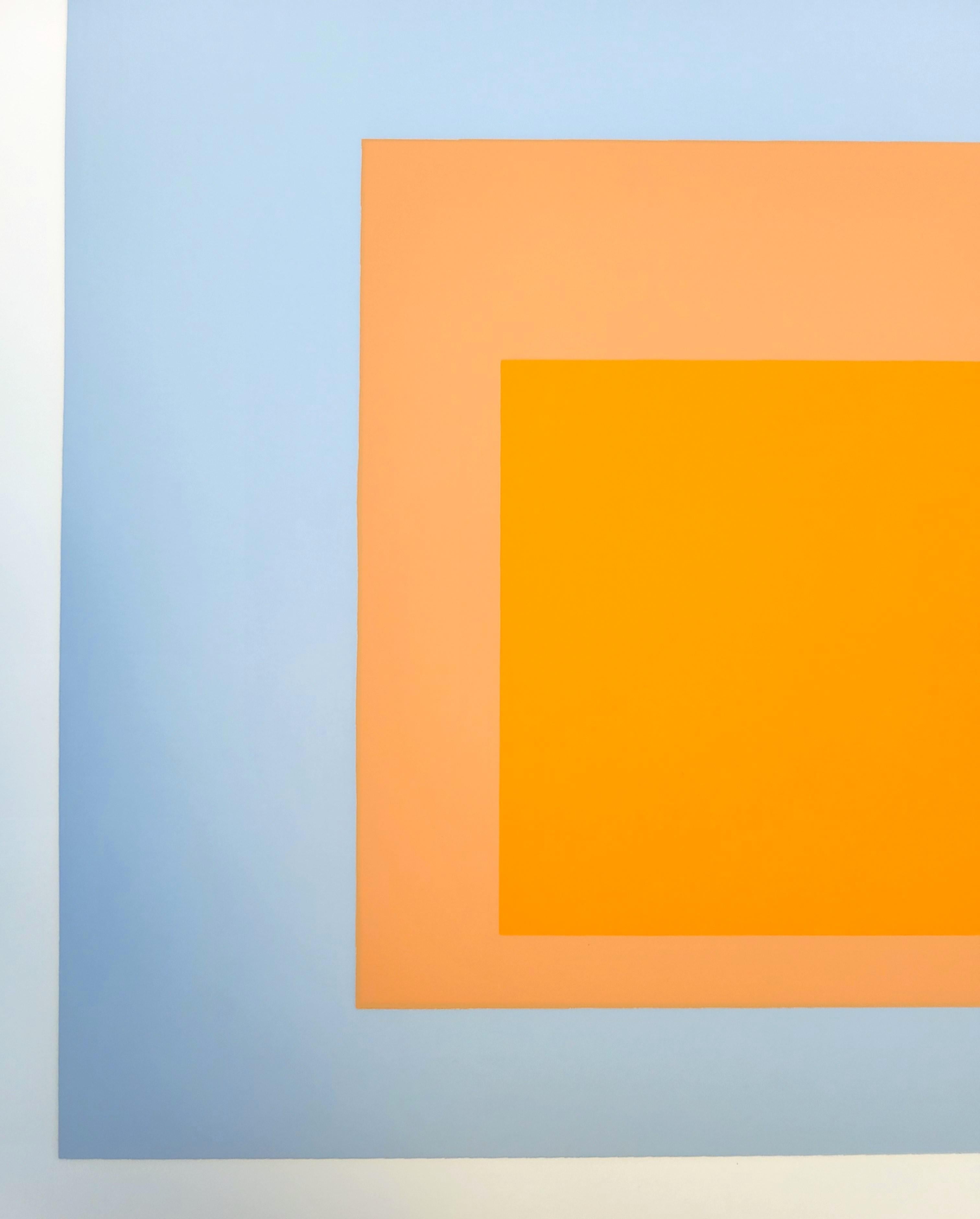 Arctic Bloom /// Josef Albers Blue Orange Screenprint Homage to the Square Print For Sale 9