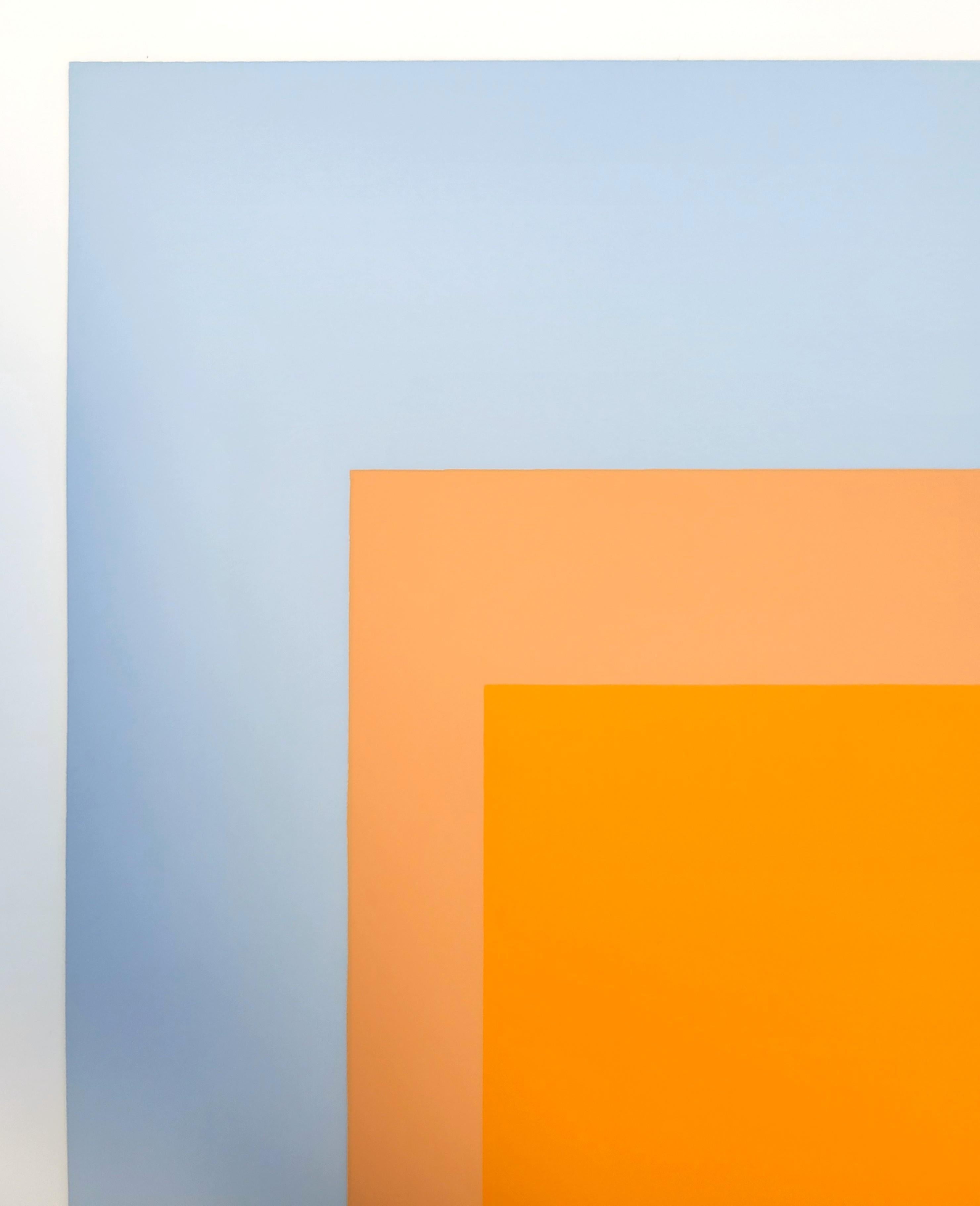 Arctic Bloom /// Josef Albers Blue Orange Screenprint Homage to the Square Print For Sale 10