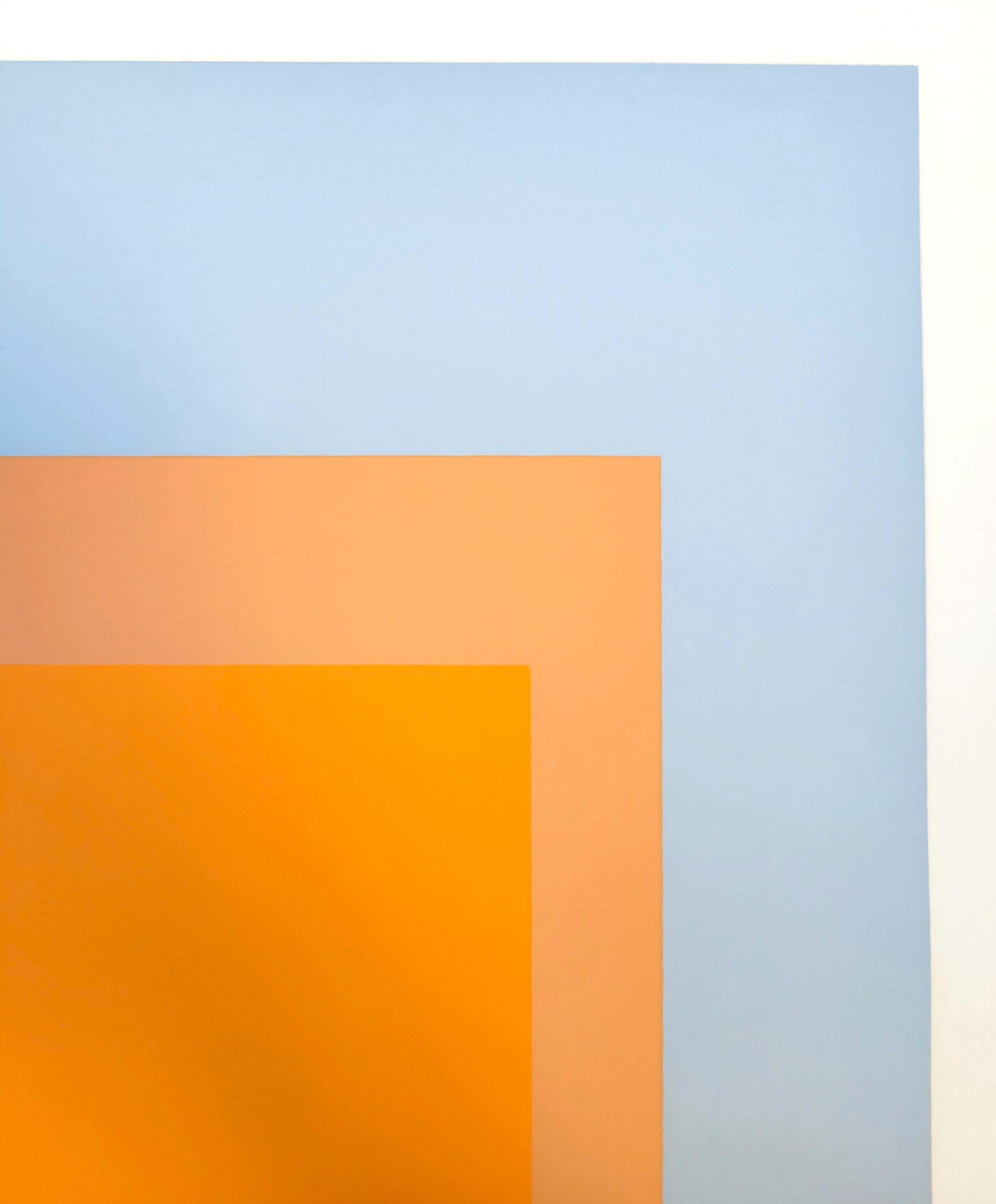 Arctic Bloom /// Josef Albers Blue Orange Screenprint Homage to the Square Print For Sale 11