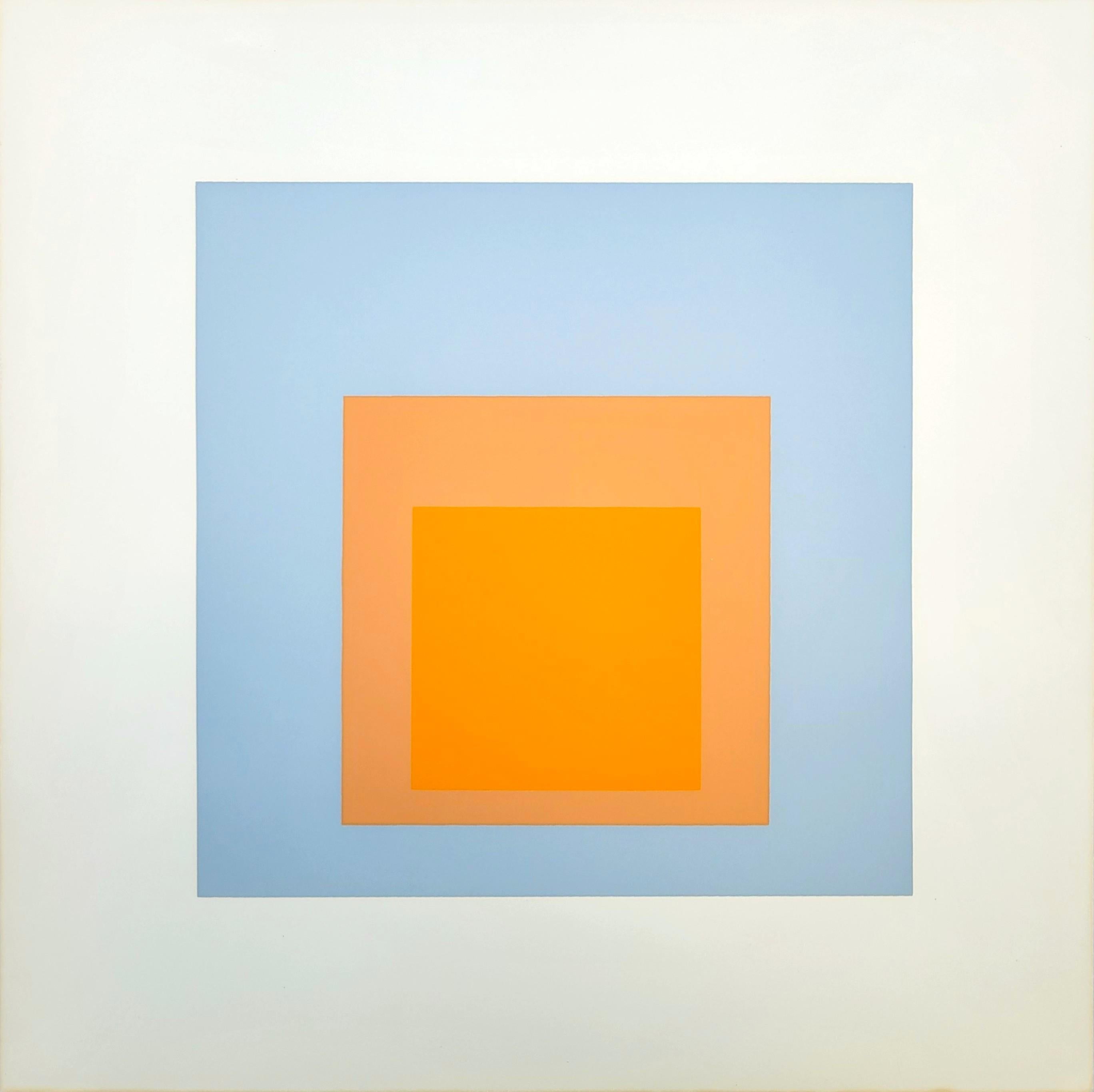 Arctic Bloom /// Josef Albers Blue Orange Screenprint Homage to the Square Print For Sale 1