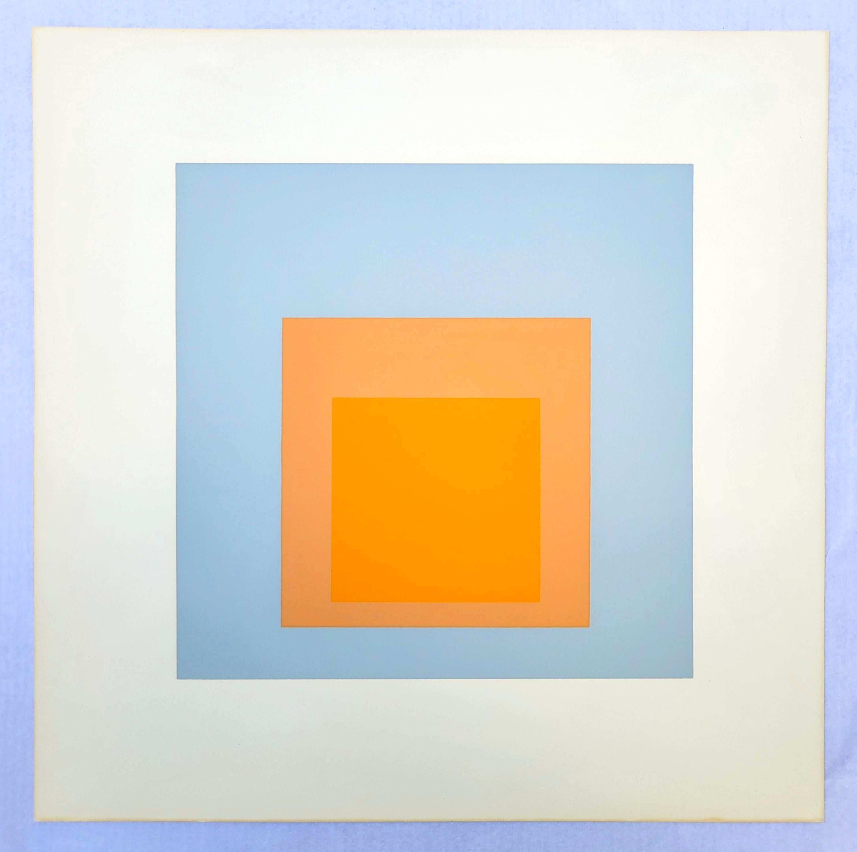 Arctic Bloom /// Josef Albers Blue Orange Screenprint Homage to the Square Print For Sale 2