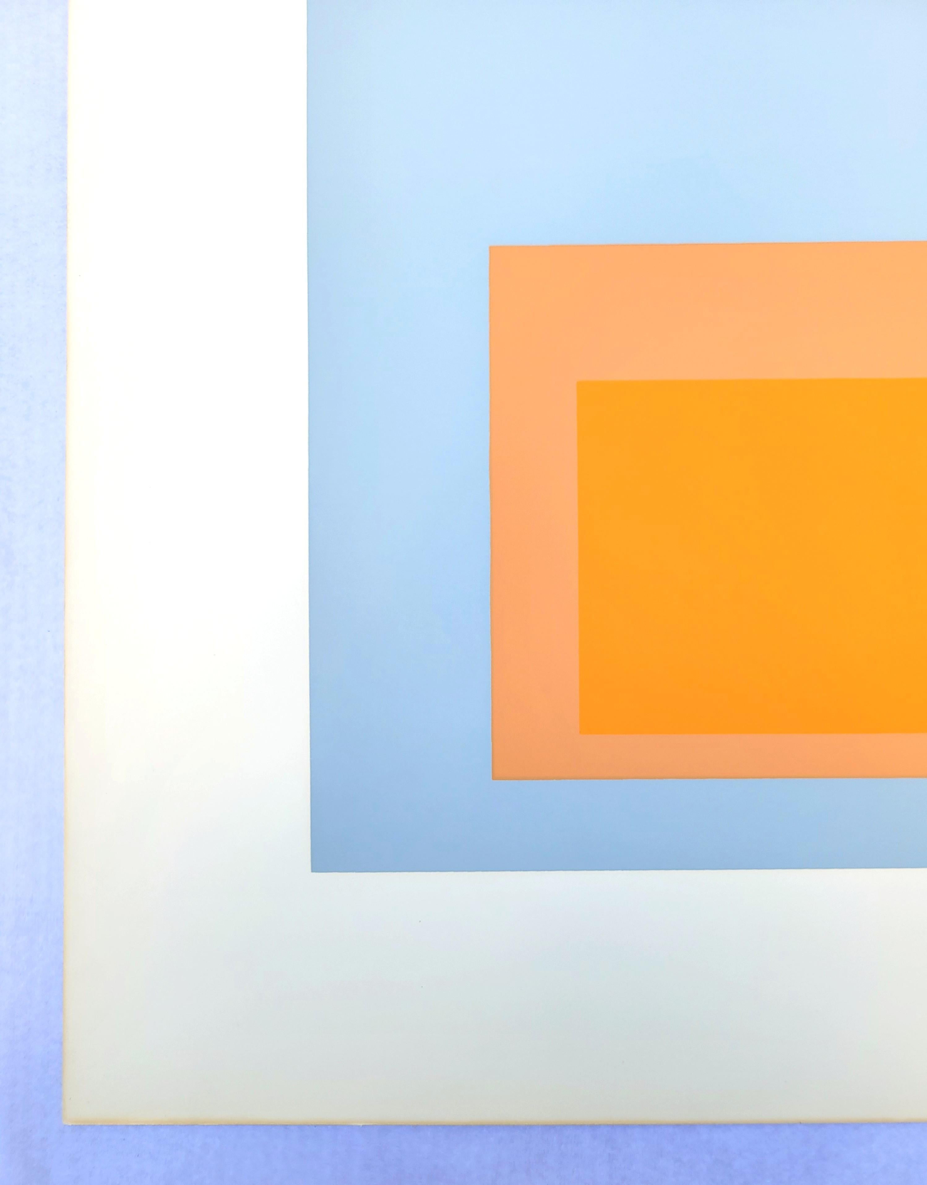 Arctic Bloom /// Josef Albers Blue Orange Screenprint Homage to the Square Print For Sale 3