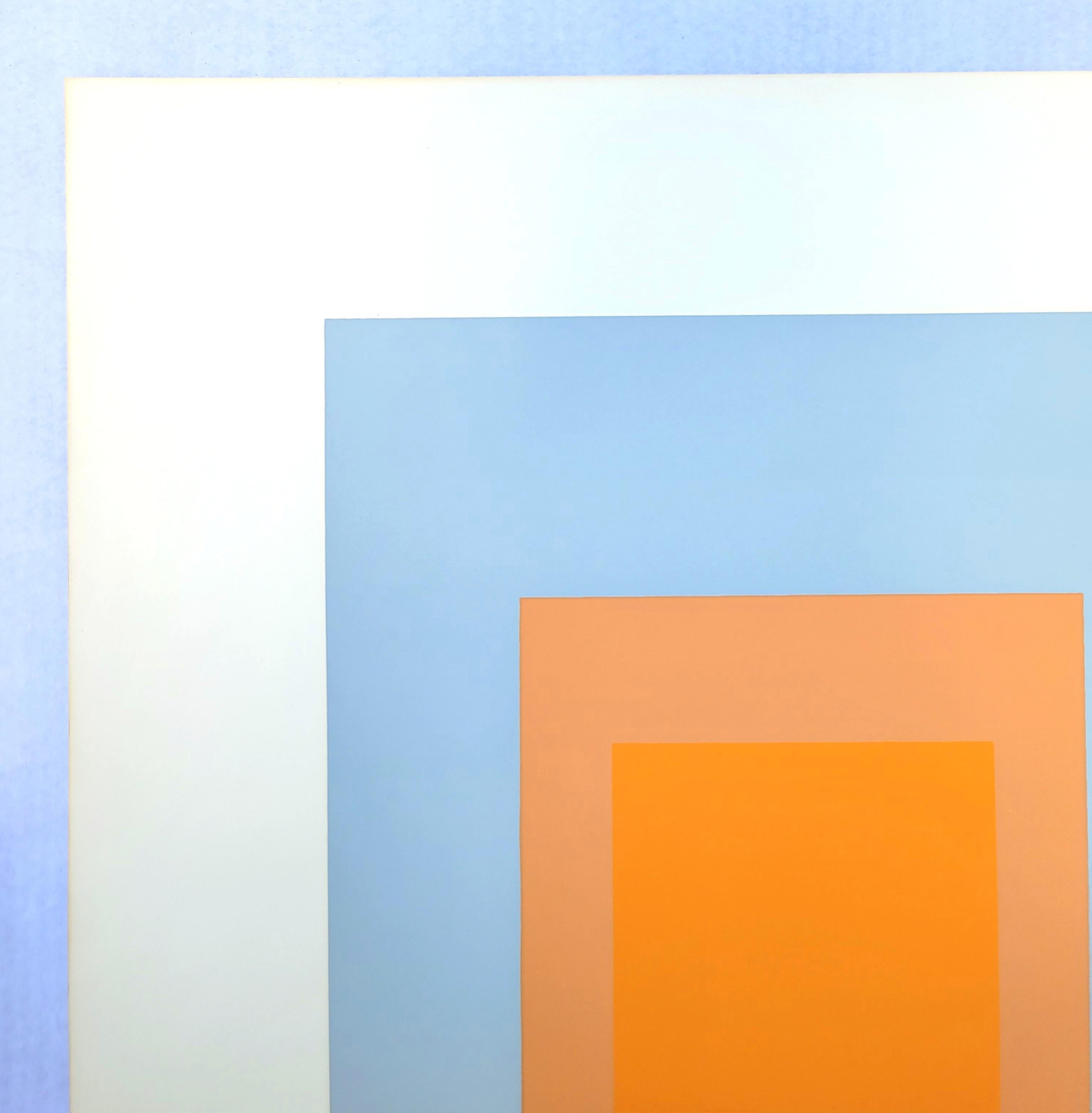 Arctic Bloom /// Josef Albers Blue Orange Screenprint Homage to the Square Print For Sale 4