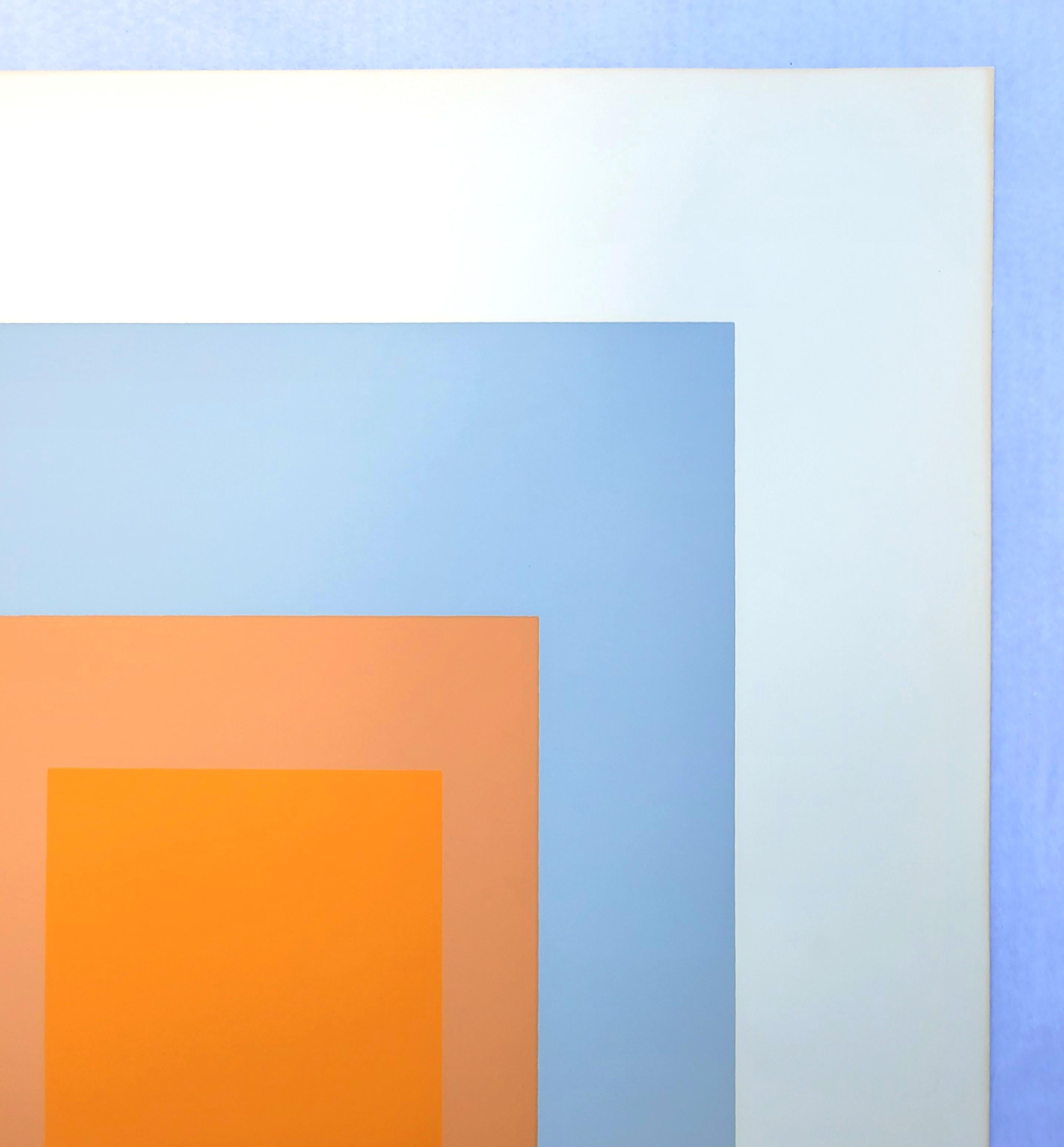 Arctic Bloom /// Josef Albers Blue Orange Screenprint Homage to the Square Print For Sale 5